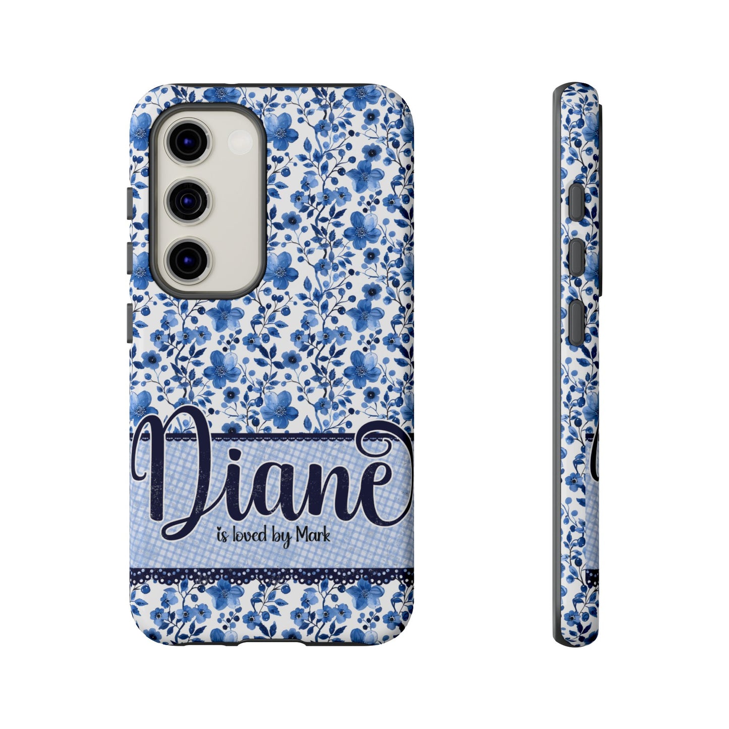 Personalised phone tough case - blue cottagecore floral design