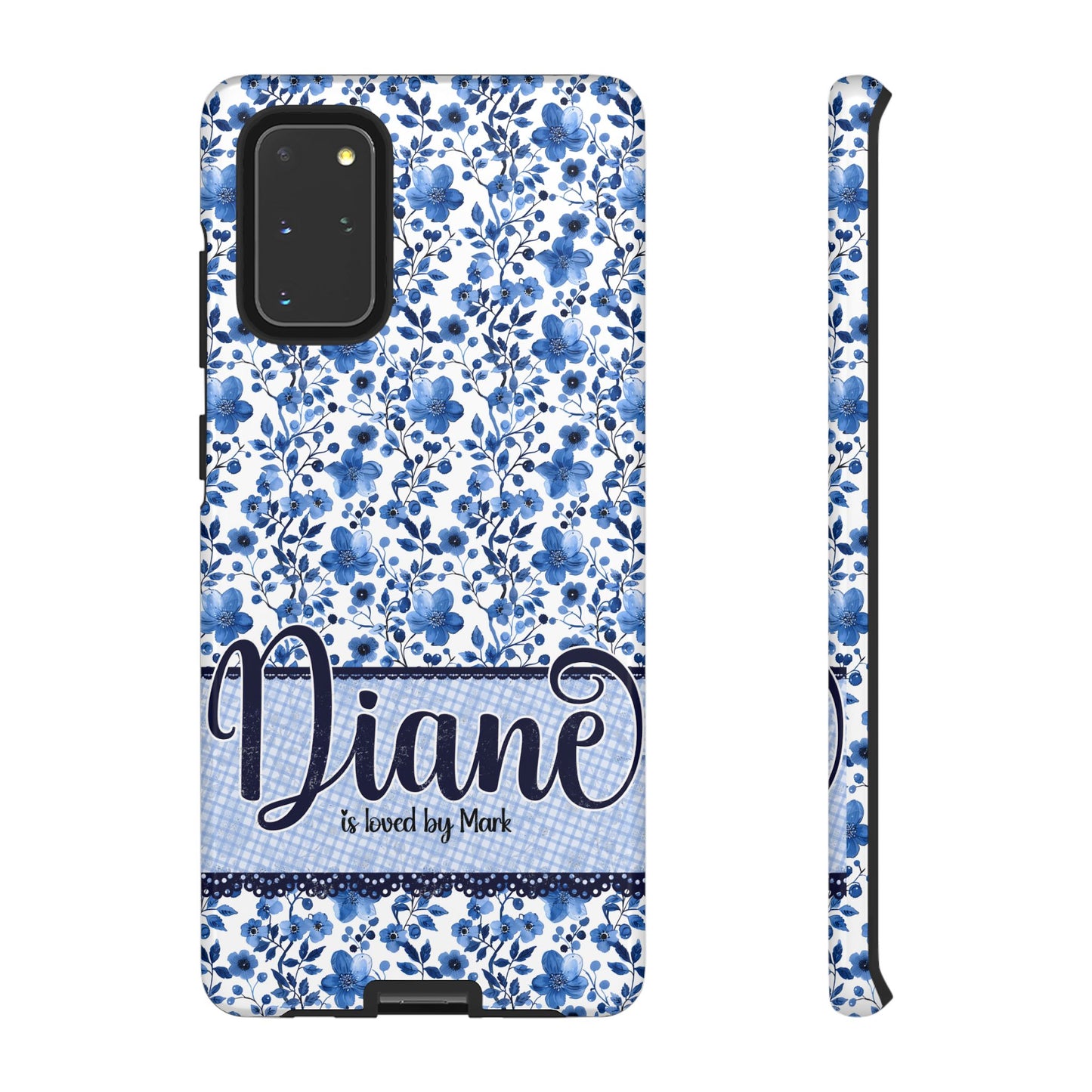 Personalised phone tough case - blue cottagecore floral design
