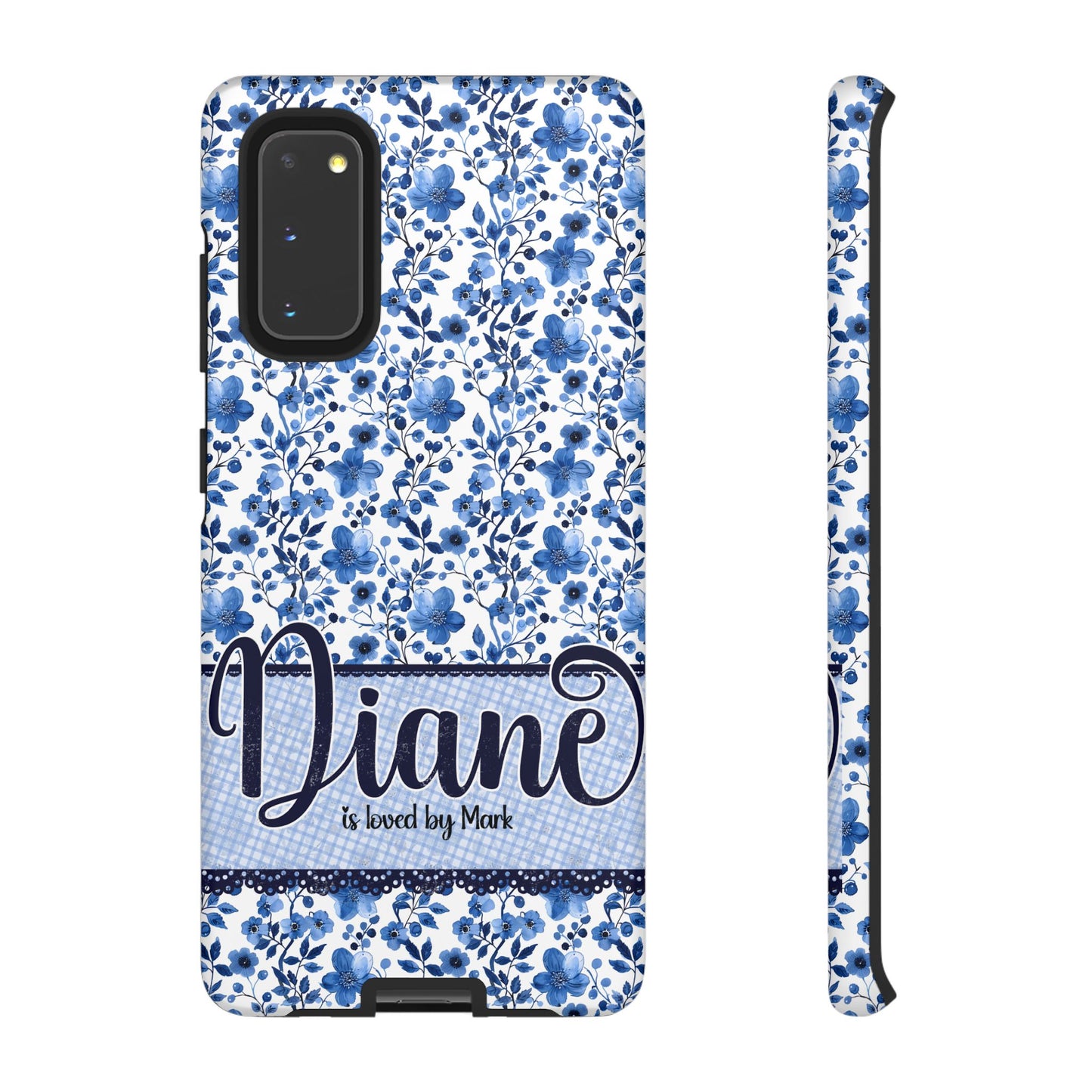 Personalised phone tough case - blue cottagecore floral design
