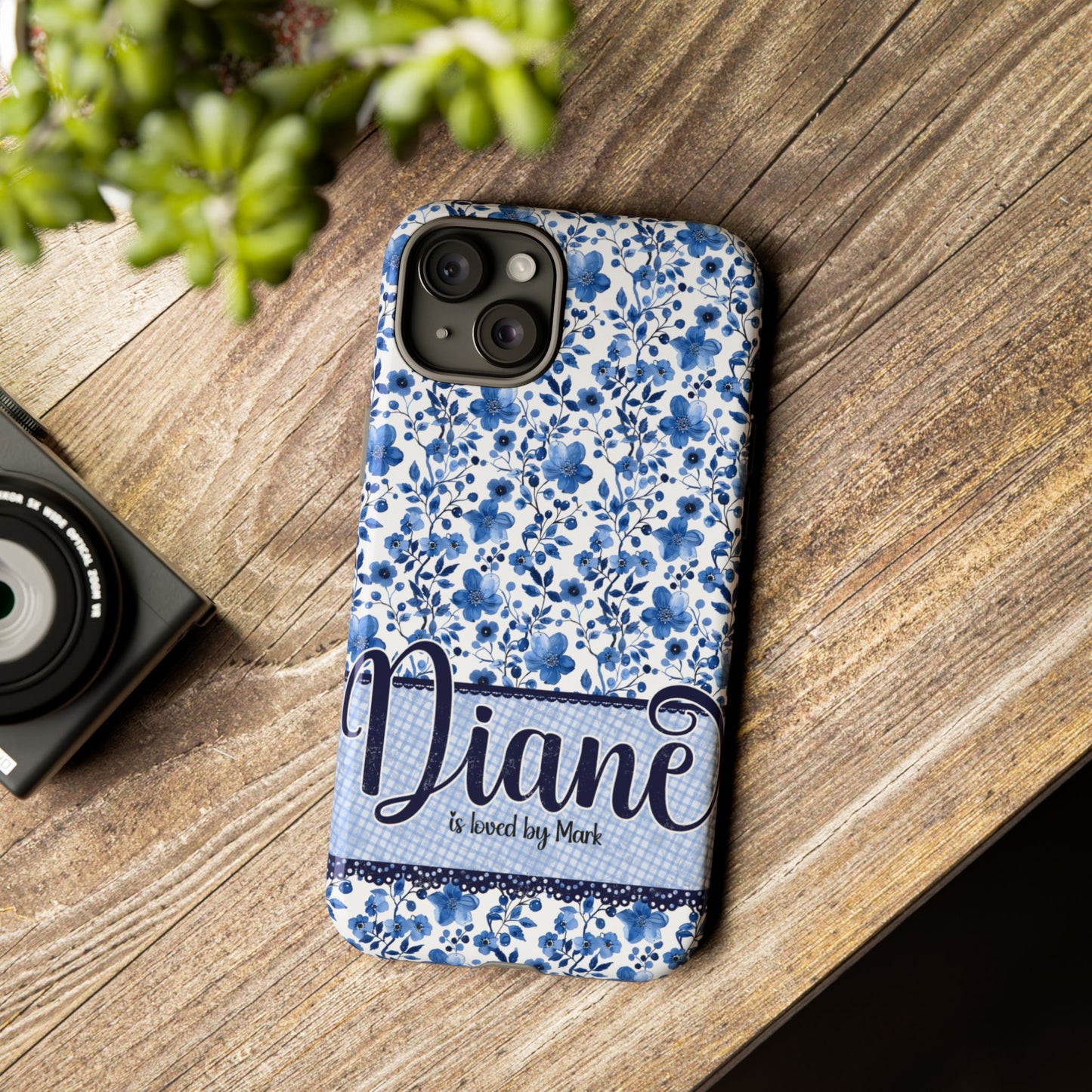 Personalised phone tough case - blue cottagecore floral design