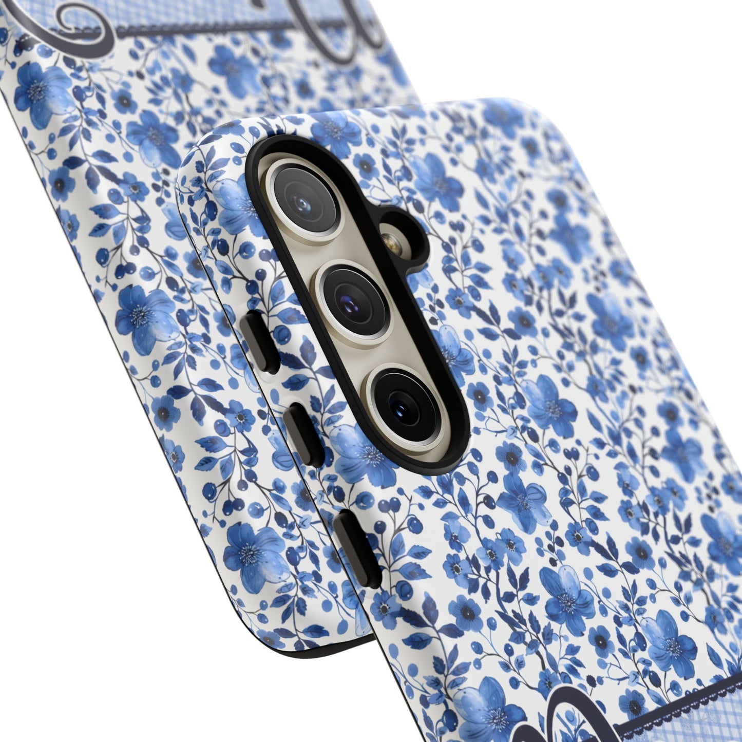 Personalised phone tough case - blue cottagecore floral design