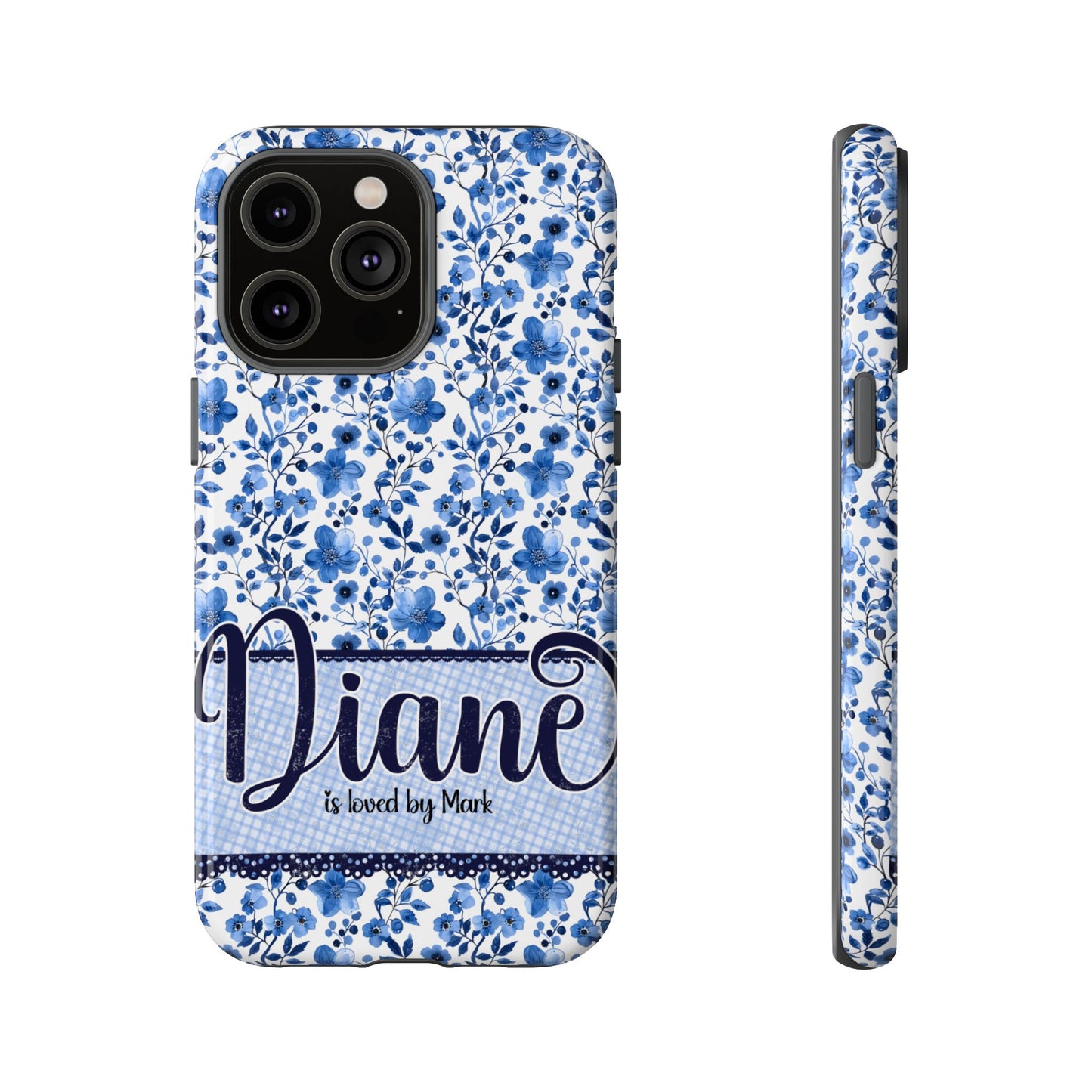 Personalised phone tough case - blue cottagecore floral design