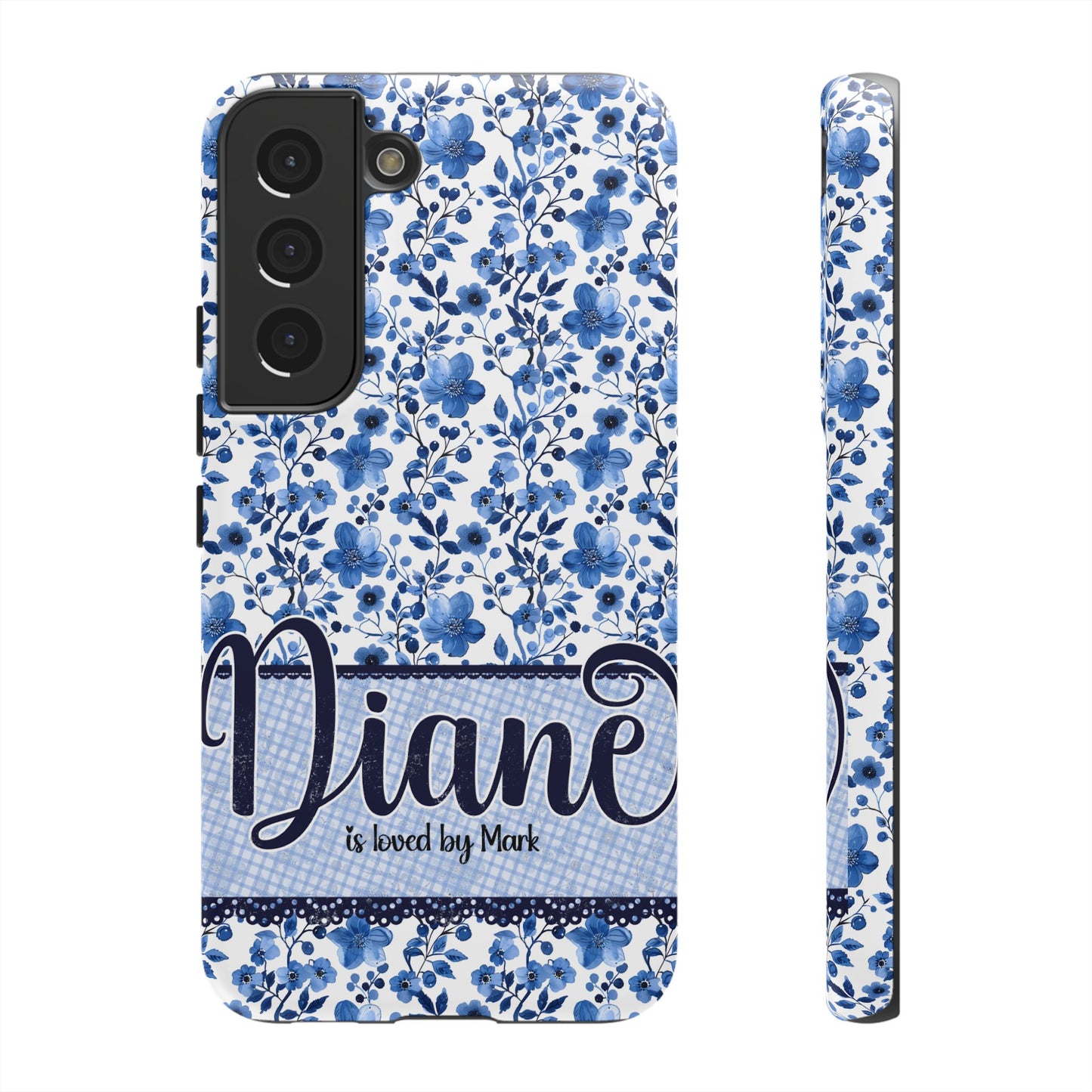 Personalised phone tough case - blue cottagecore floral design