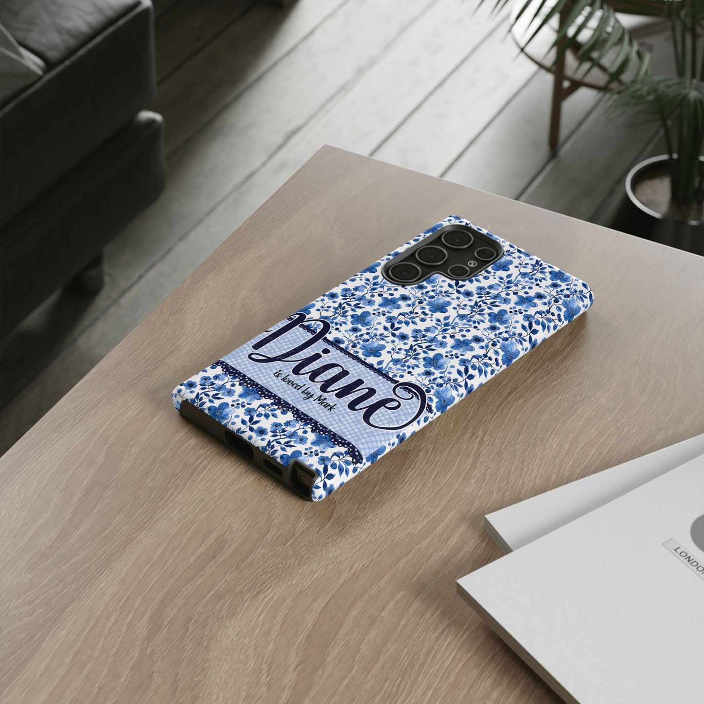 Personalised phone tough case - blue cottagecore floral design