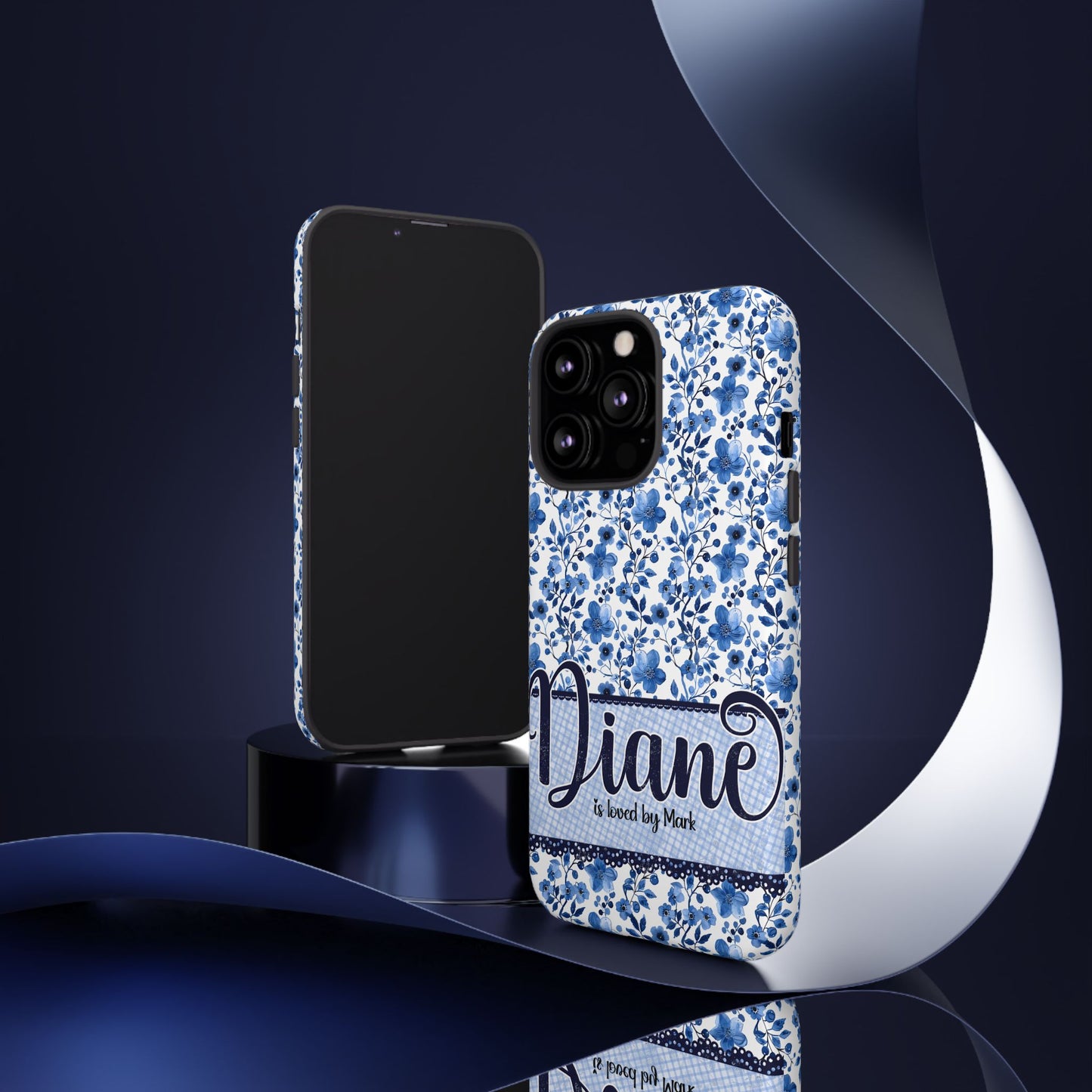 Personalised phone tough case - blue cottagecore floral design