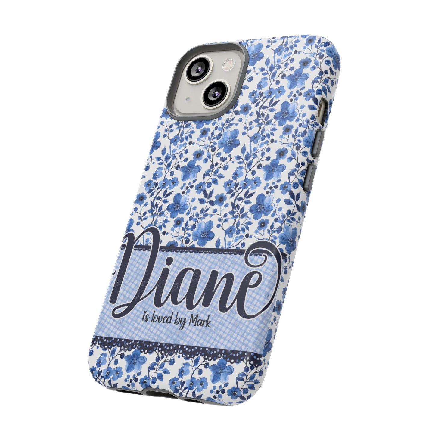 Personalised phone tough case - blue cottagecore floral design