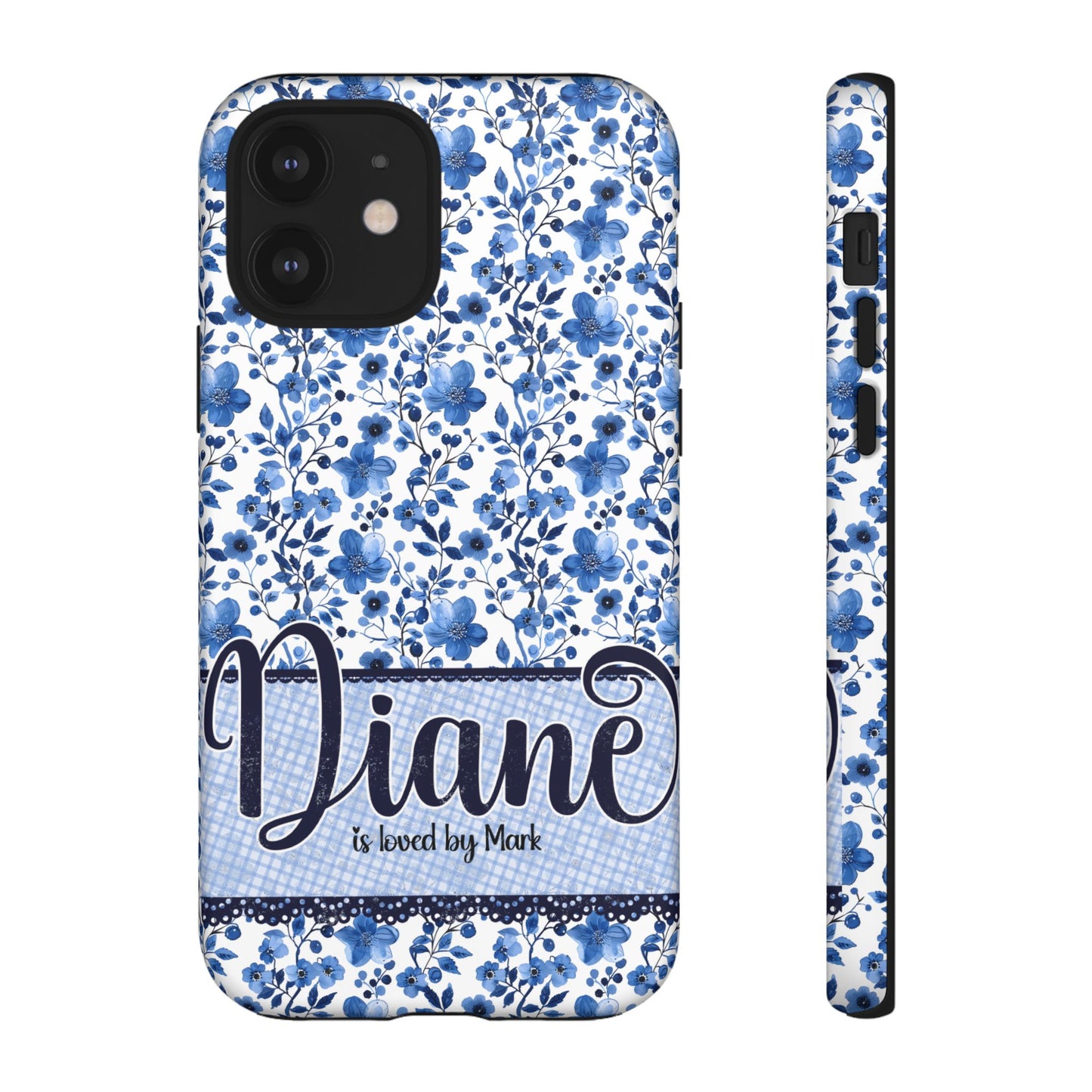 Personalised phone tough case - blue cottagecore floral design