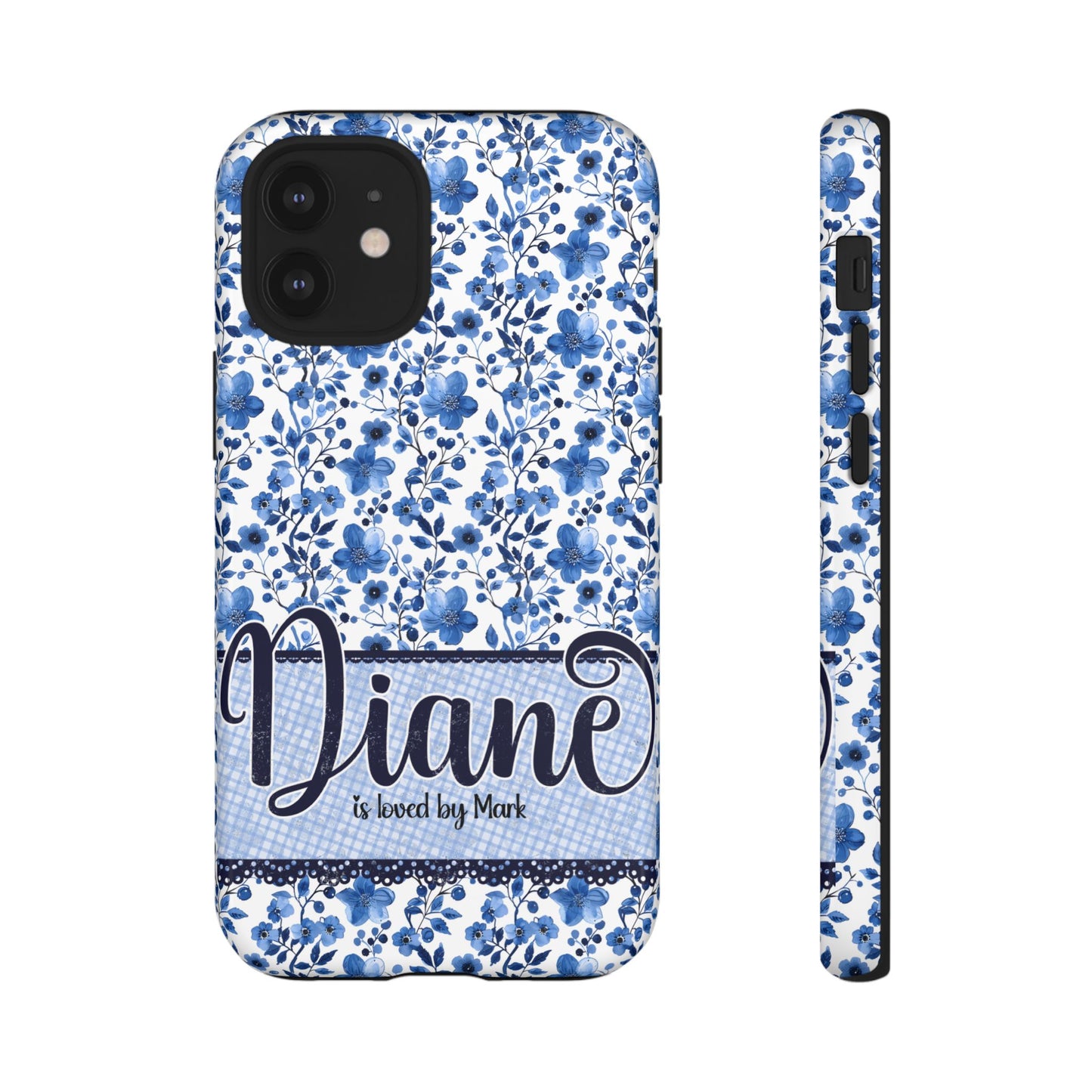 Personalised phone tough case - blue cottagecore floral design