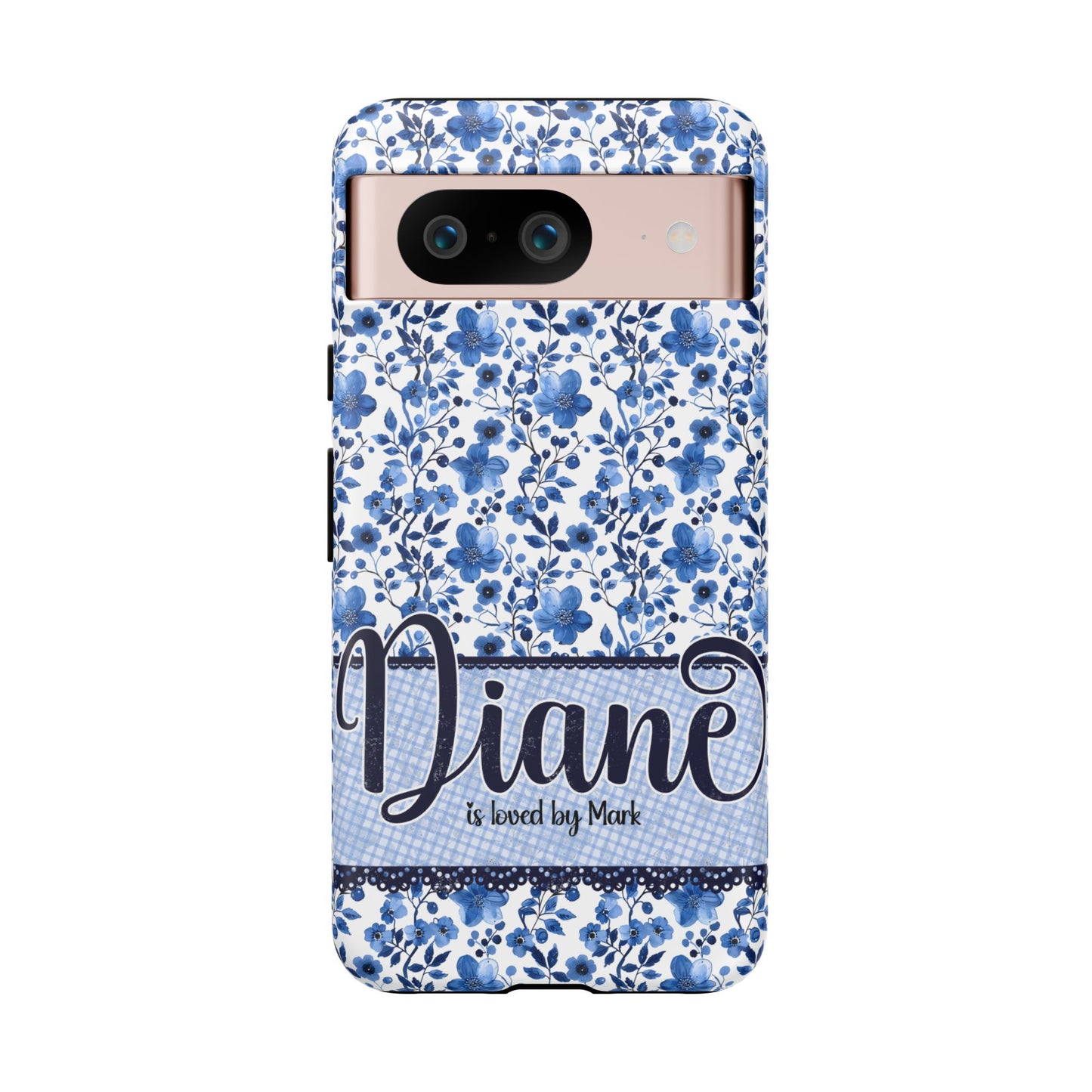 Personalised phone tough case - blue cottagecore floral design