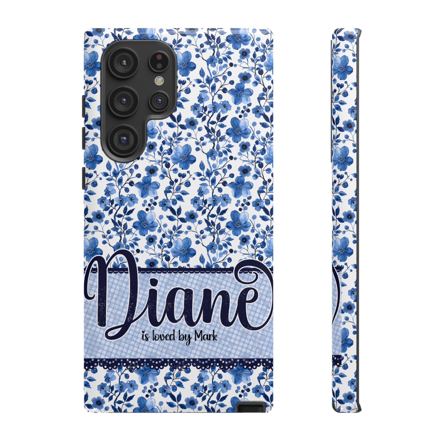 Personalised phone tough case - blue cottagecore floral design