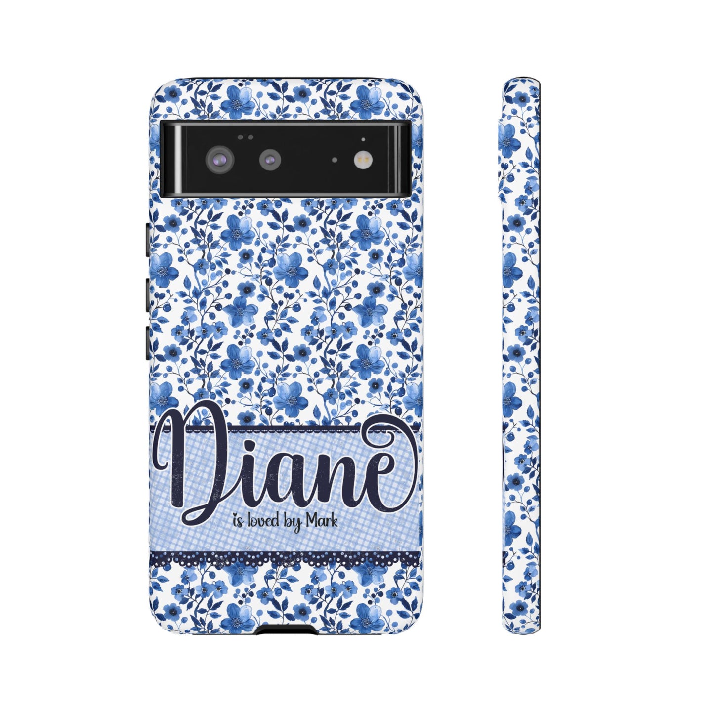 Personalised phone tough case - blue cottagecore floral design