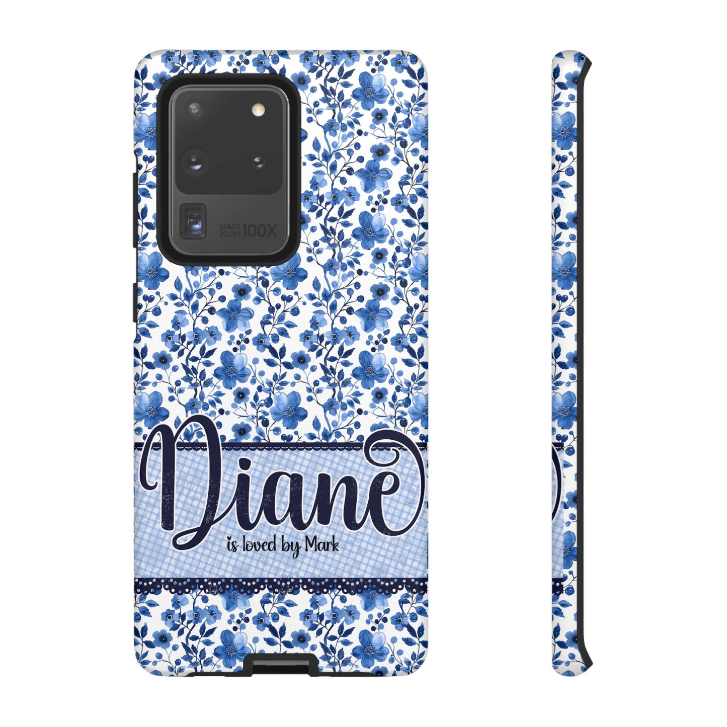 Personalised phone tough case - blue cottagecore floral design