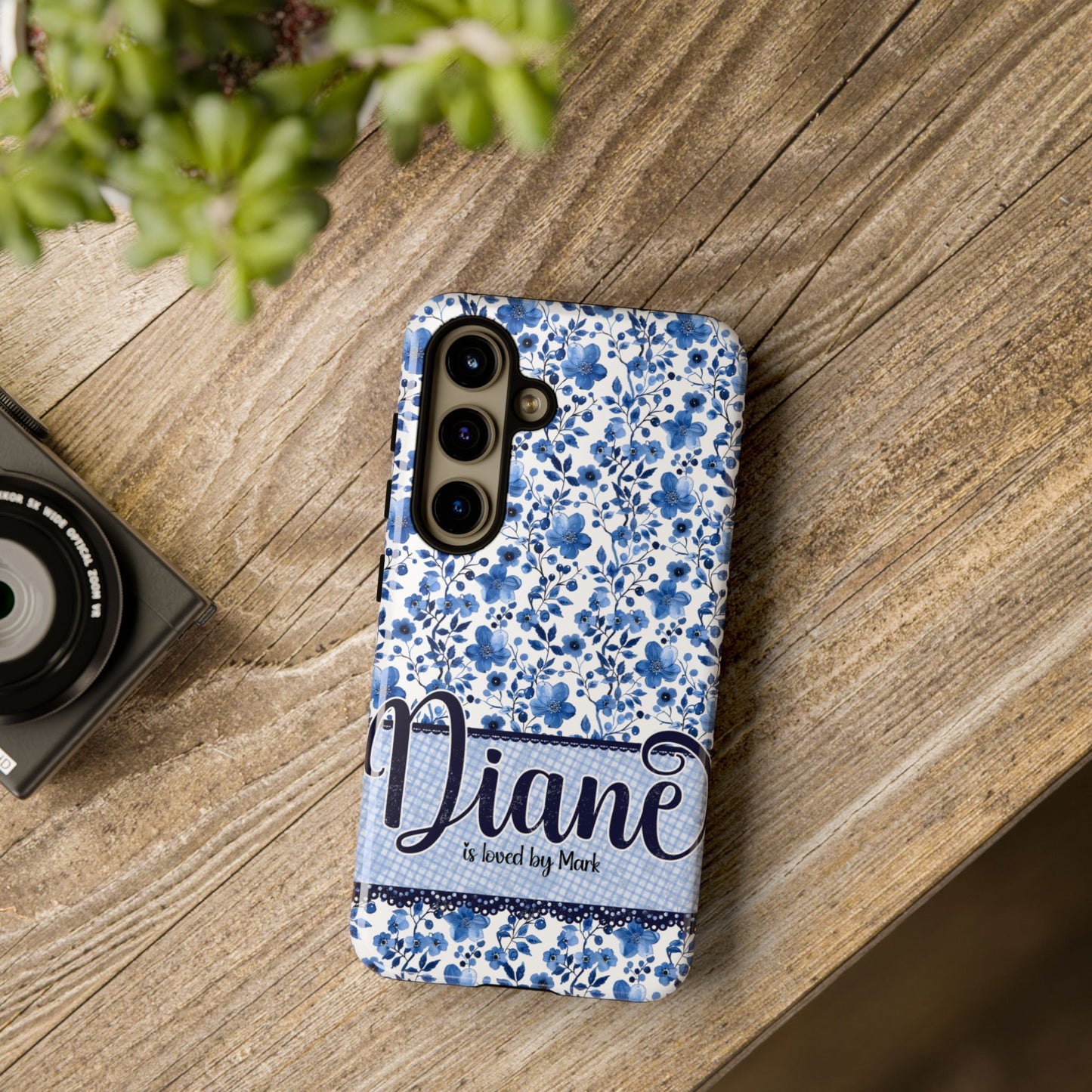 Personalised phone tough case - blue cottagecore floral design