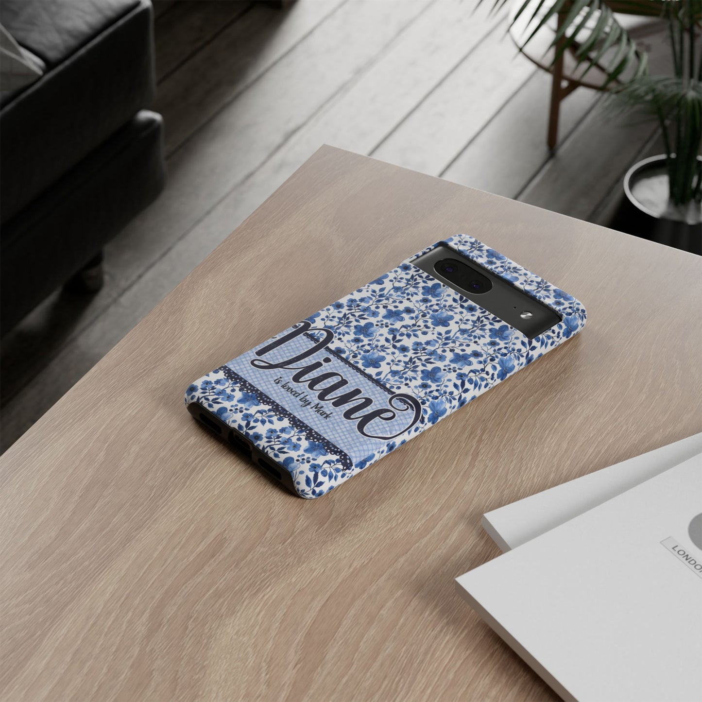 Personalised phone tough case - blue cottagecore floral design