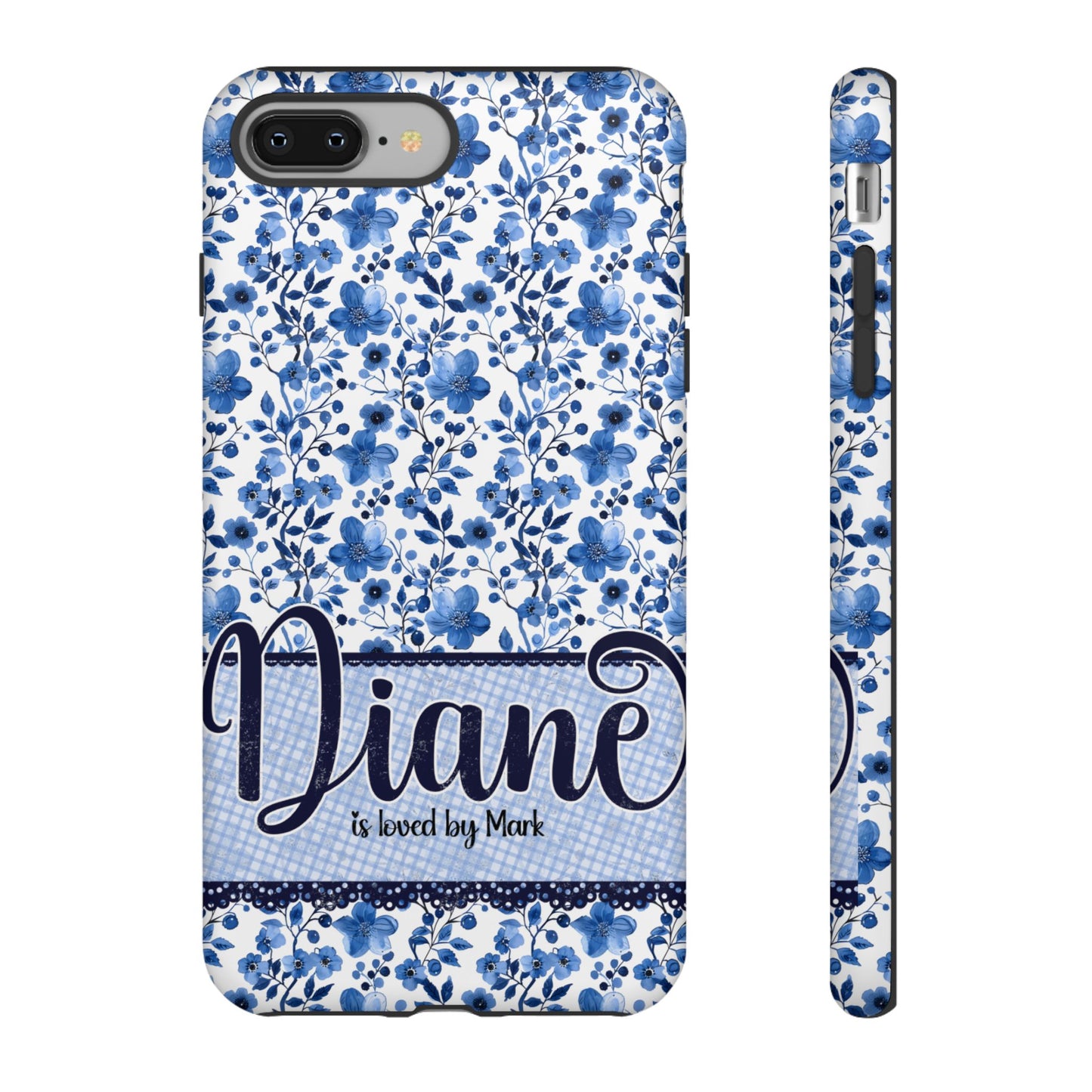Personalised phone tough case - blue cottagecore floral design