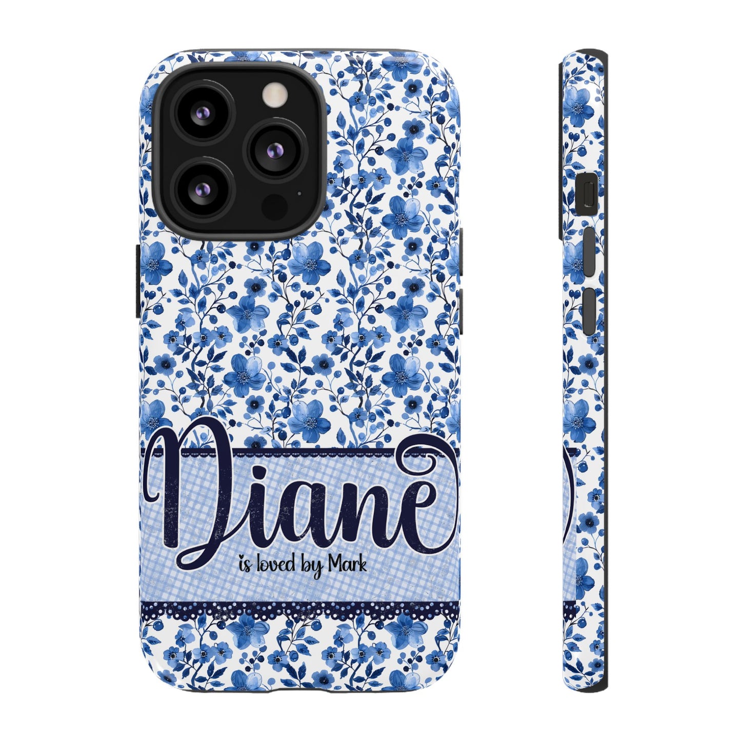 Personalised phone tough case - blue cottagecore floral design