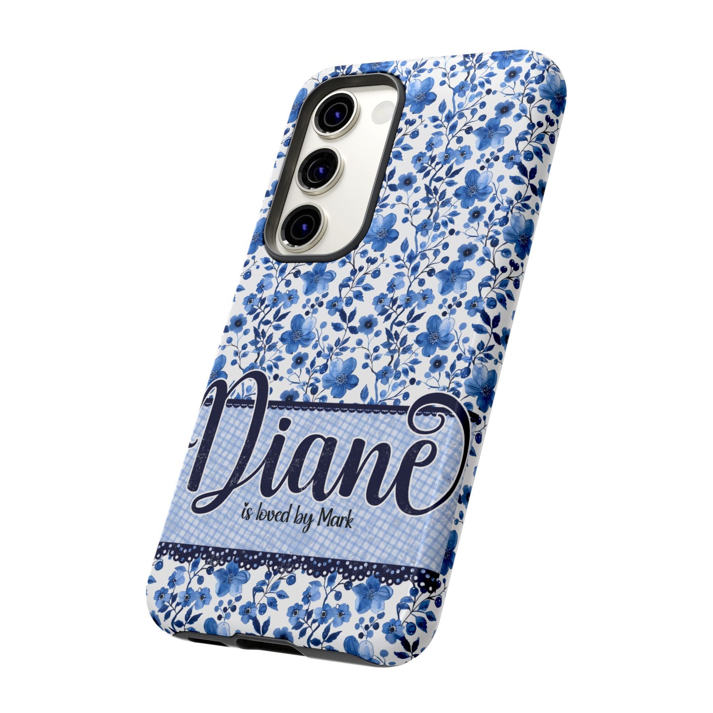 Personalised phone tough case - blue cottagecore floral design