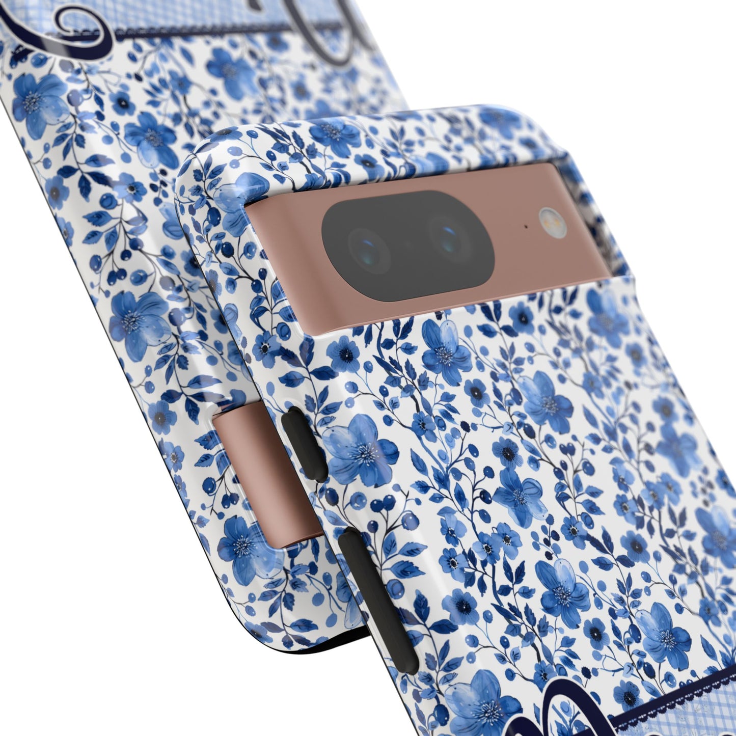 Personalised phone tough case - blue cottagecore floral design