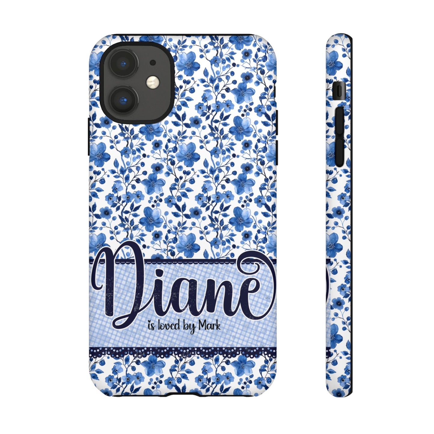 Personalised phone tough case - blue cottagecore floral design