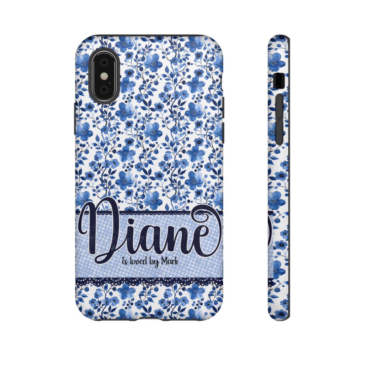 Personalised phone tough case - blue cottagecore floral design
