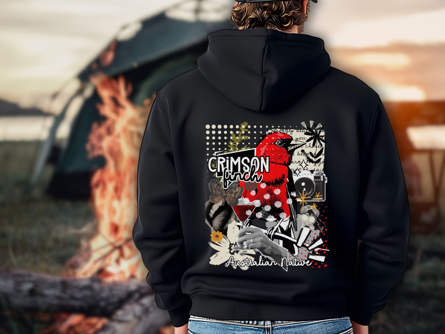 Champion S700 Crimson Finch Design Hoodie - Australian Nature Inspired Design - Solei Designs