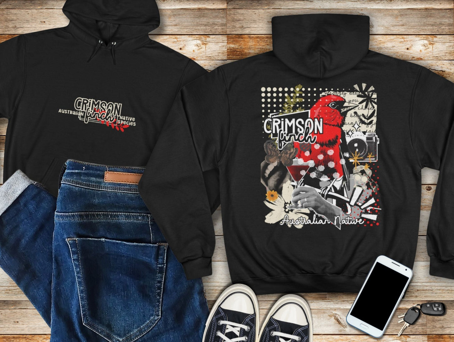 Champion S700 Crimson Finch Design Hoodie - Australian Nature Inspired Design - Solei Designs