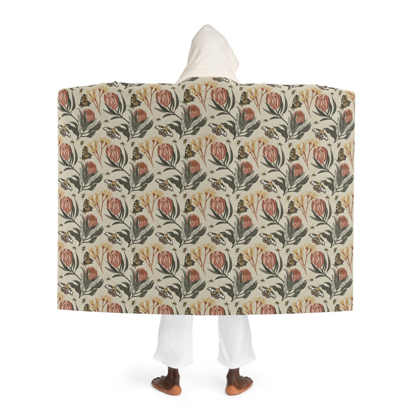 Cozy Hooded Sherpa Fleece Blanket with hand drawn Butterfly Design - Perfect for Relaxation and Gifting - Solei Designs