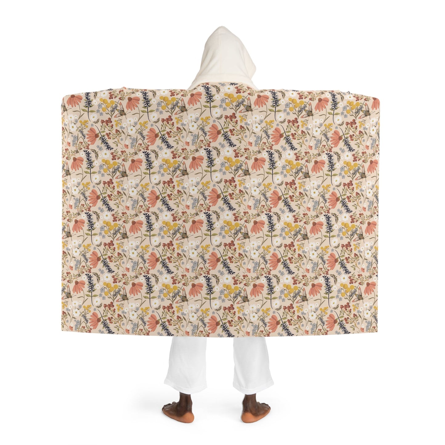 Cozy Hooded Sherpa Fleece Blanket with Whimsical Wildflower Design - Perfect for Relaxation and Gifting - Solei Designs