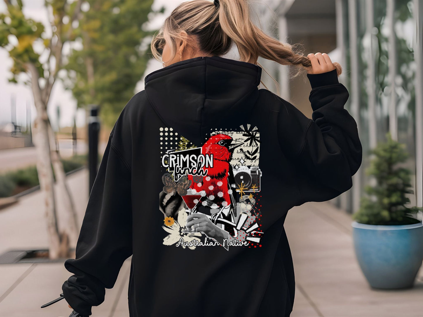 Crimson Finch Native Australian custom design - Women's luxurious soft hoodie - Solei Designs