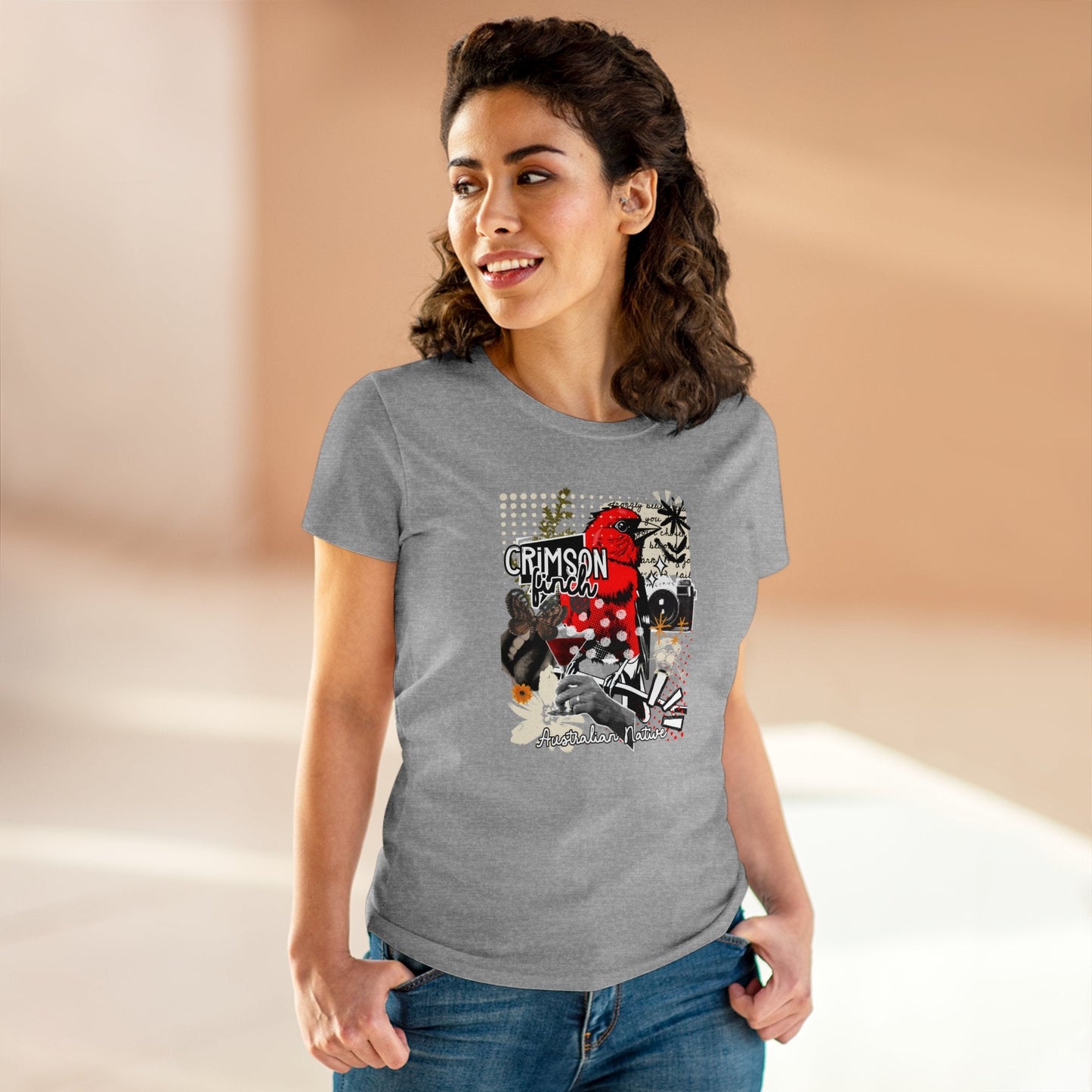 Crimson Finch Women's Tee - Stylish Midweight Cotton Shirt for Nature Lovers - Solei Designs