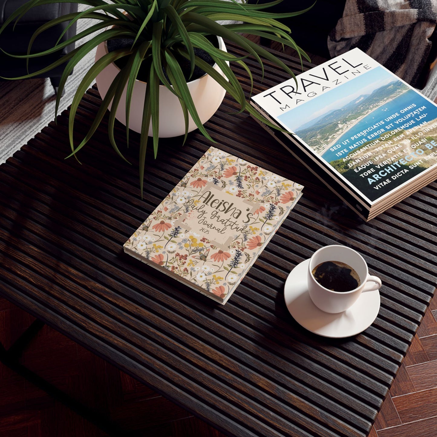 Custom Personalised daily gratitude journal - Hand drawn pattern whimsical wildflowers - Solei Designs