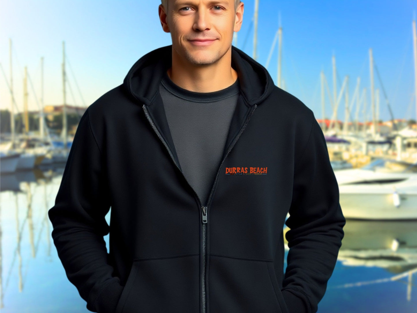 Durras Beach Fishing Hoodie - Unisex Heavy Blend Full Zip Sweatshirt - Solei Designs