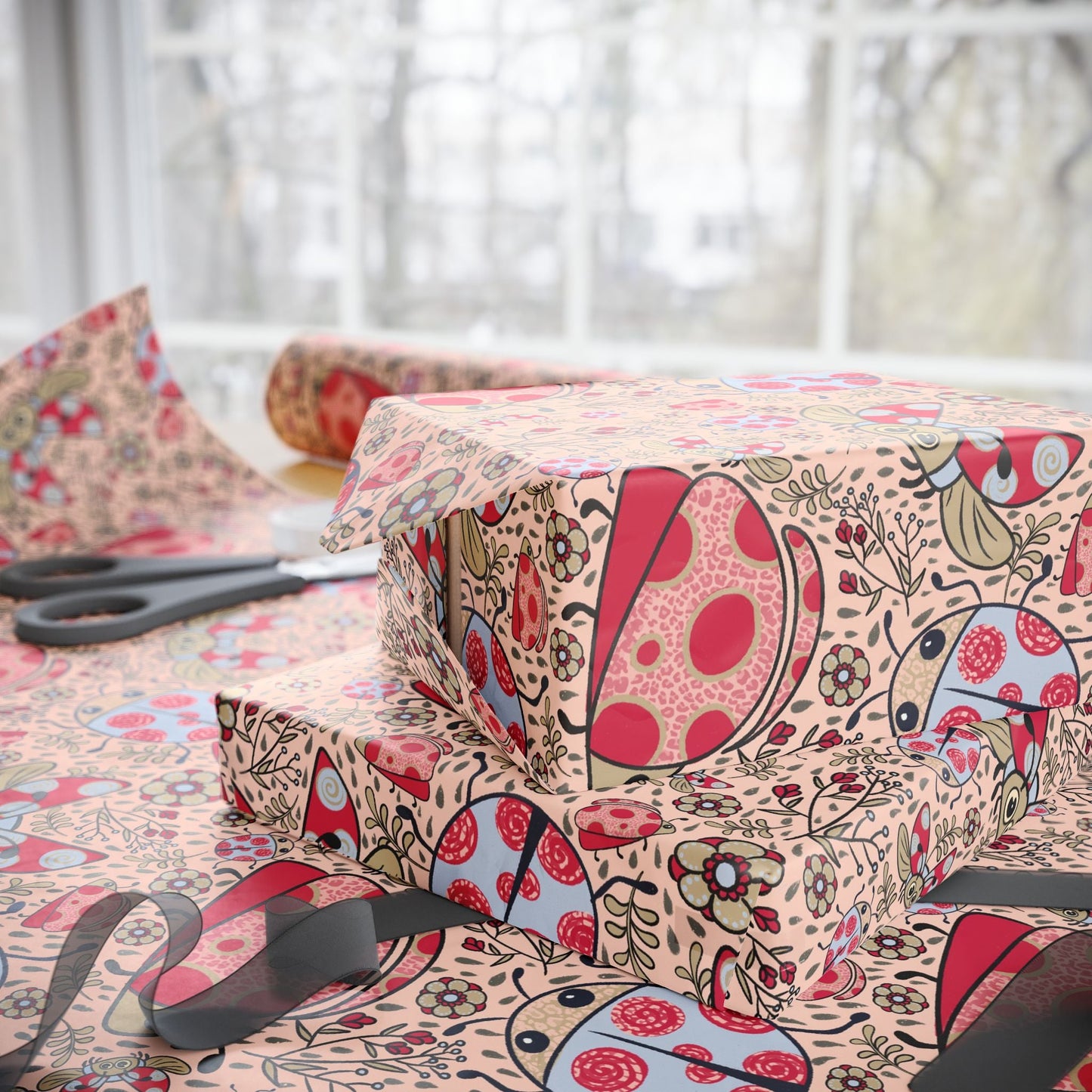 Lady beetles in the rain collection - custom designed Wrapping Paper for Special Occasions - Solei Designs
