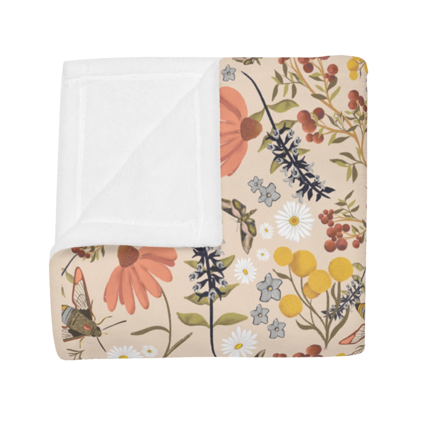 Wildflower whimsical pattern plush fleece throw blanket, super soft vintage cottagecore aesthetic - Solei Designs