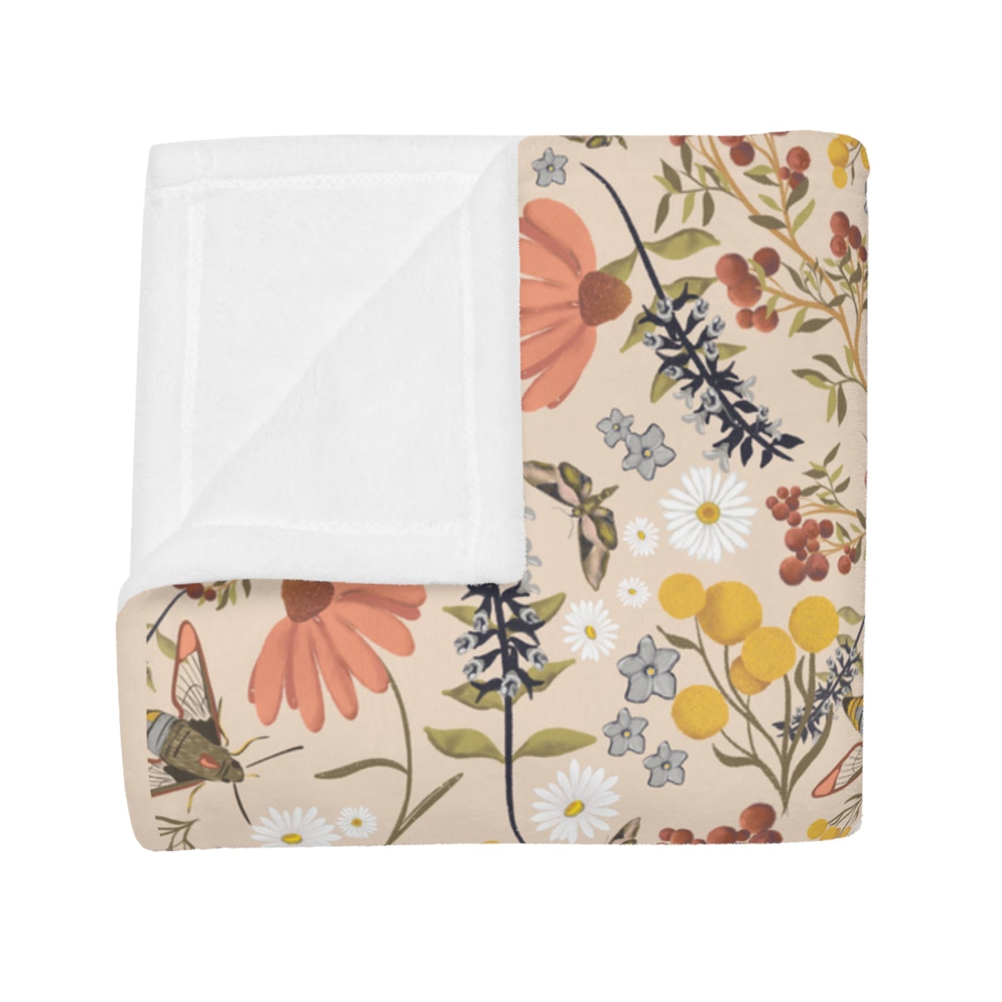Wildflower whimsical pattern plush fleece throw blanket, super soft vintage cottagecore aesthetic - Solei Designs