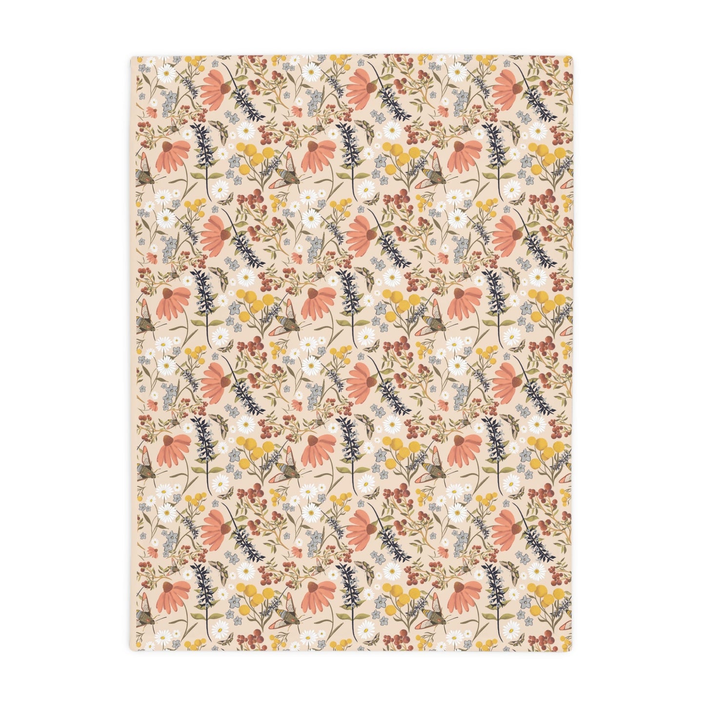 Wildflower whimsical pattern plush fleece throw blanket, super soft vintage cottagecore aesthetic - Solei Designs
