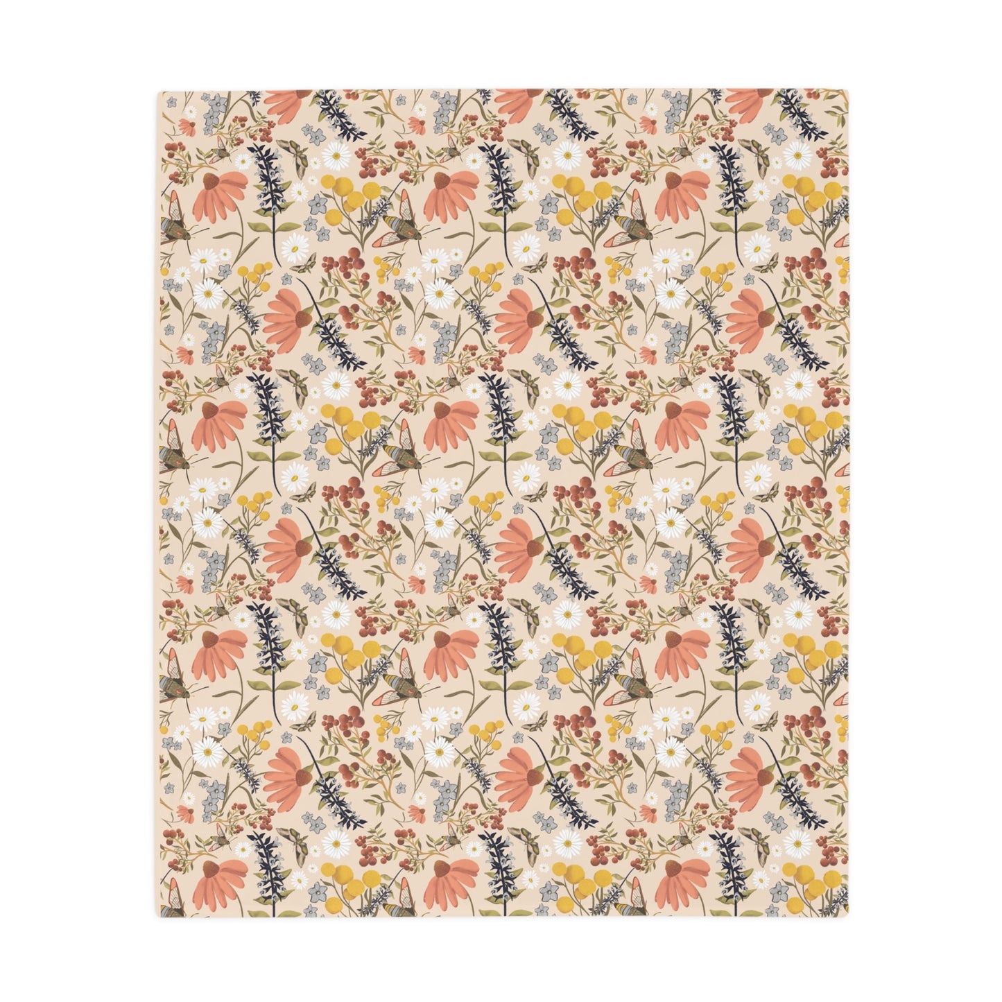 Wildflower whimsical pattern plush fleece throw blanket, super soft vintage cottagecore aesthetic - Solei Designs