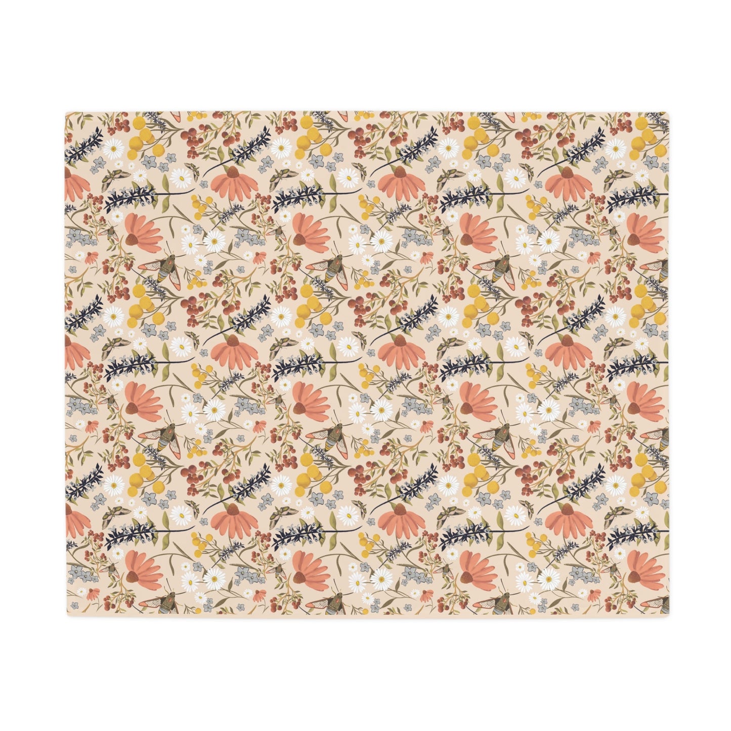 Wildflower whimsical pattern plush fleece throw blanket, super soft vintage cottagecore aesthetic - Solei Designs