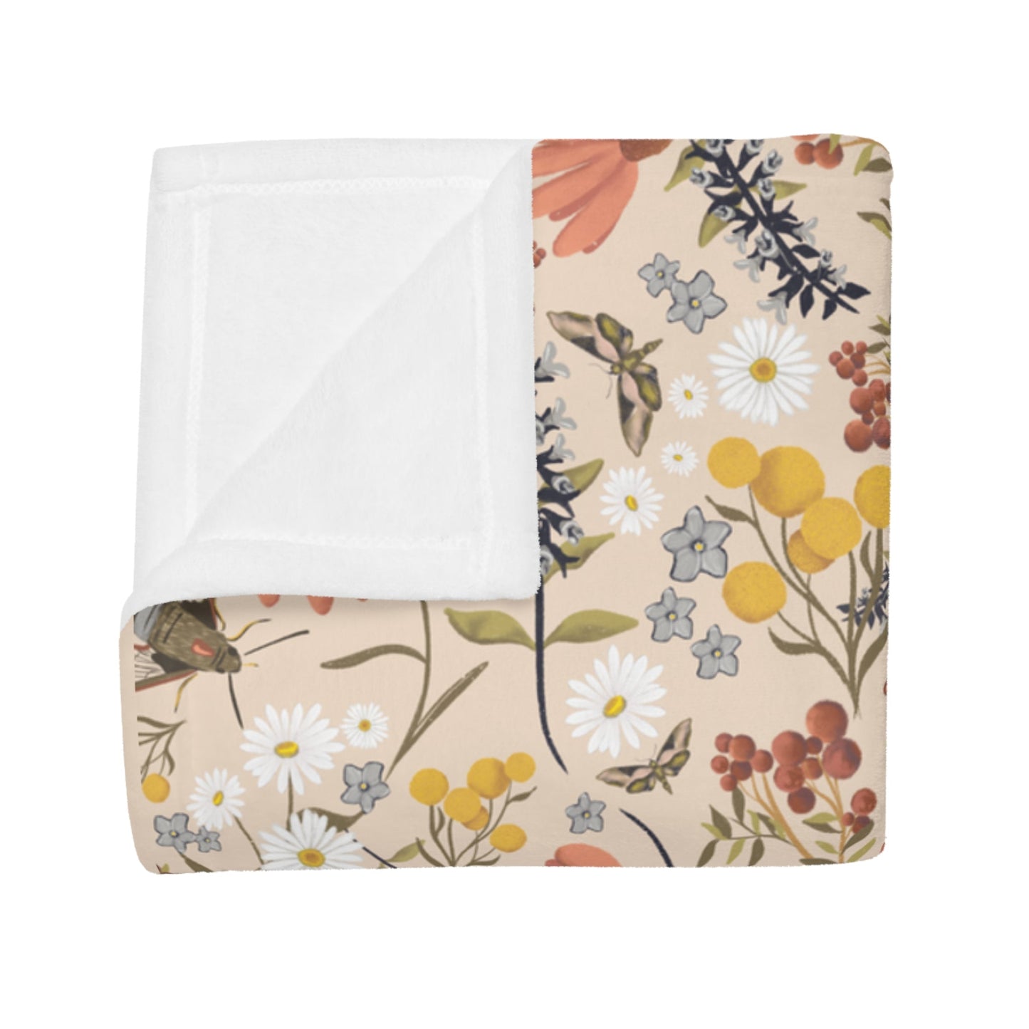 Wildflower whimsical pattern plush fleece throw blanket, super soft vintage cottagecore aesthetic - Solei Designs
