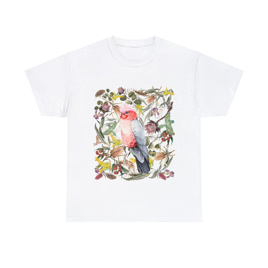 Australian pink Galah, Made In Australia, t shirt, gift idea, birds, nature, boho, cottage core, for mum, mothers day, native, wildlife - Solei Designs