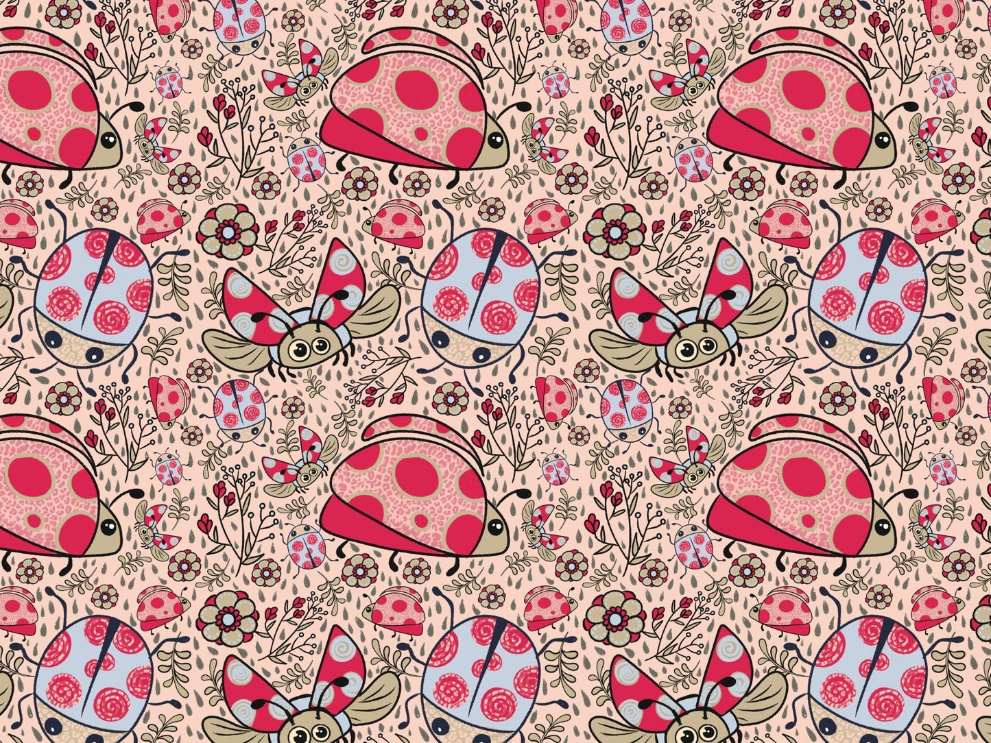 Lady bugs in the rain seamless surface pattern available for licensing - Solei Designs