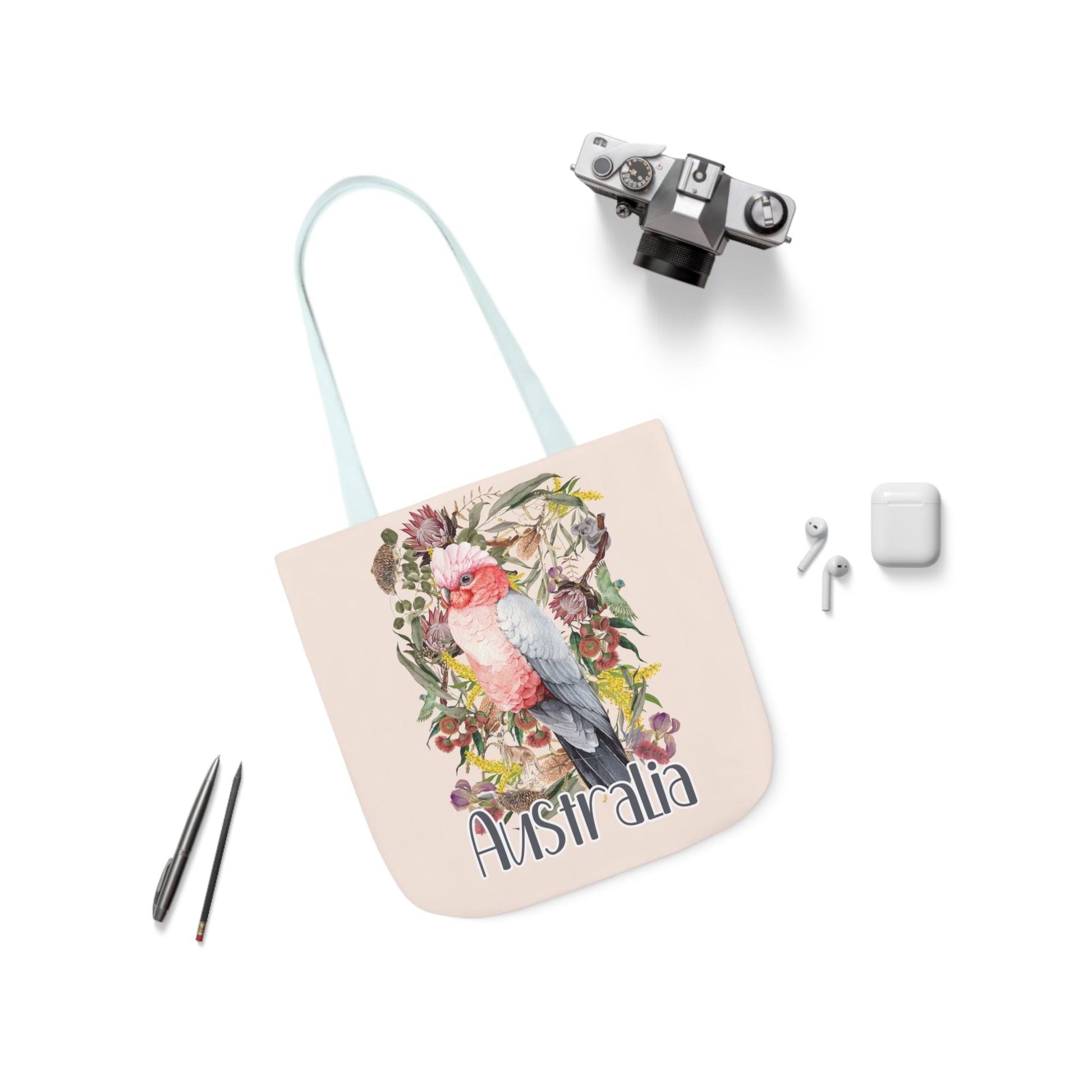 Australian Souvenir Canvas Tote Bag - Pink Galah design - Solei Designs