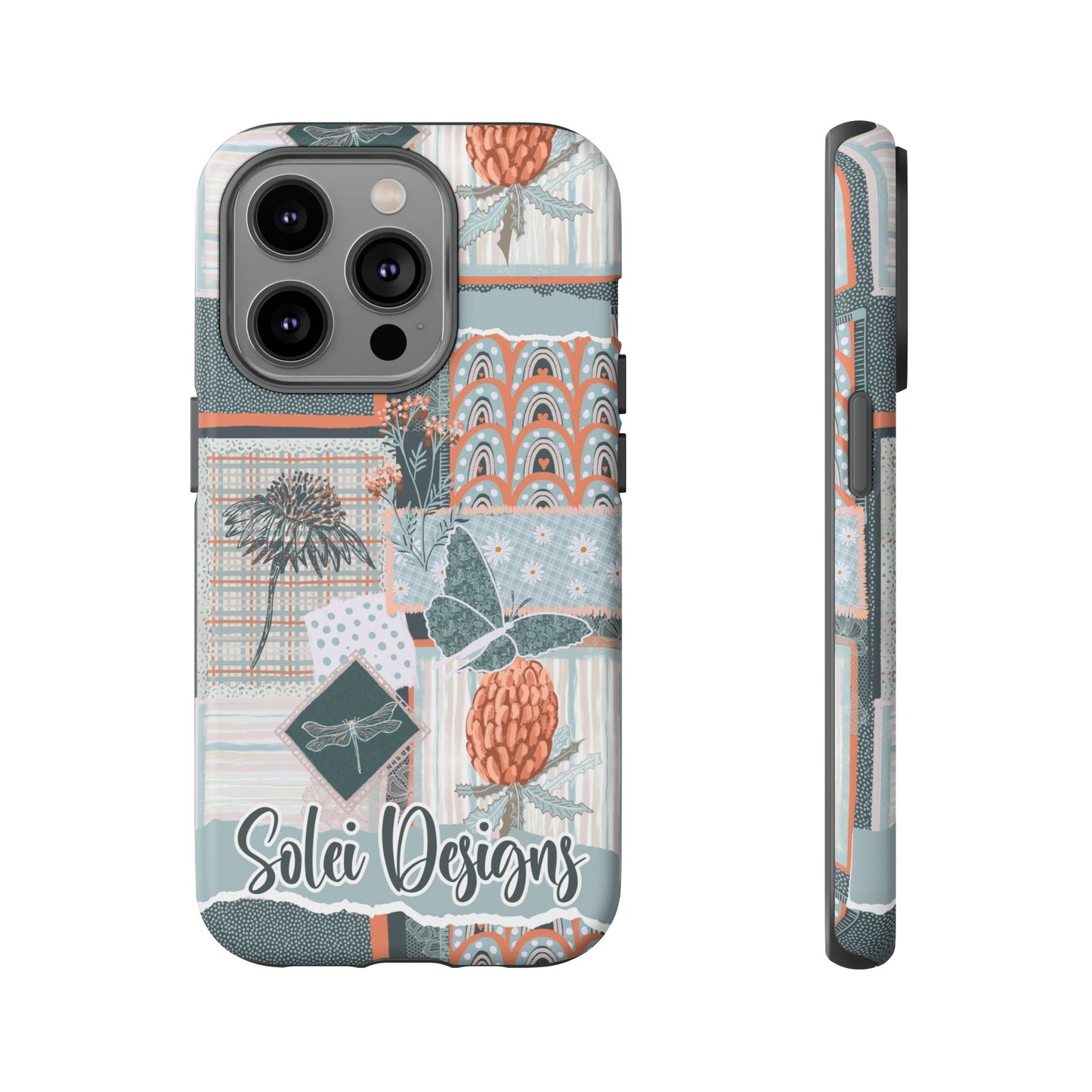 Phone tough case with hand drawn artwork and personalised text