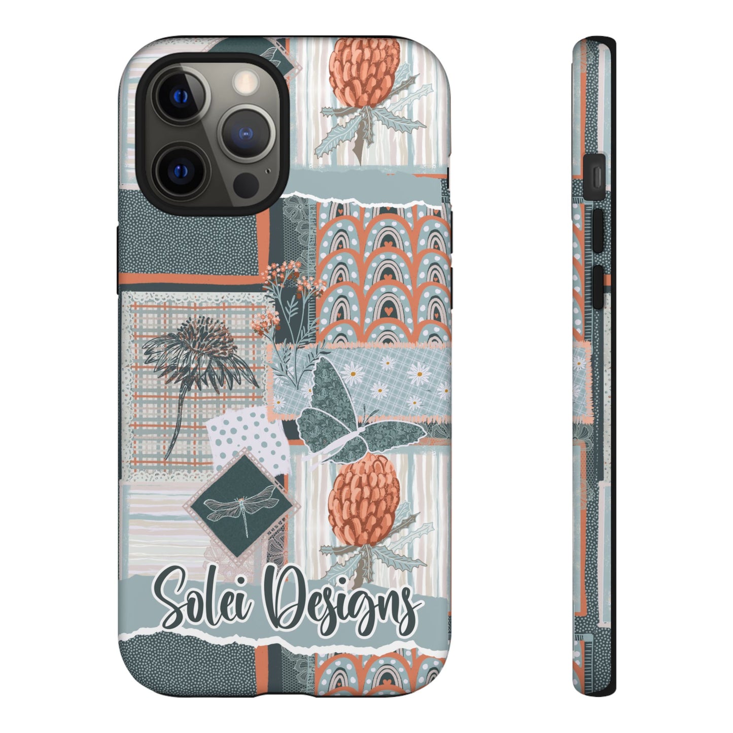 Phone tough case with hand drawn artwork and personalised text