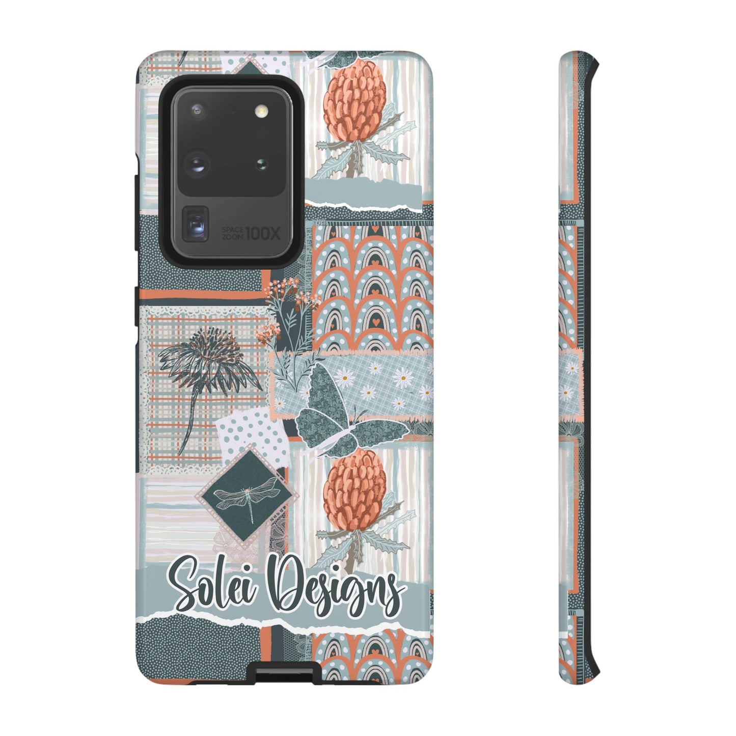 Phone tough case with hand drawn artwork and personalised text