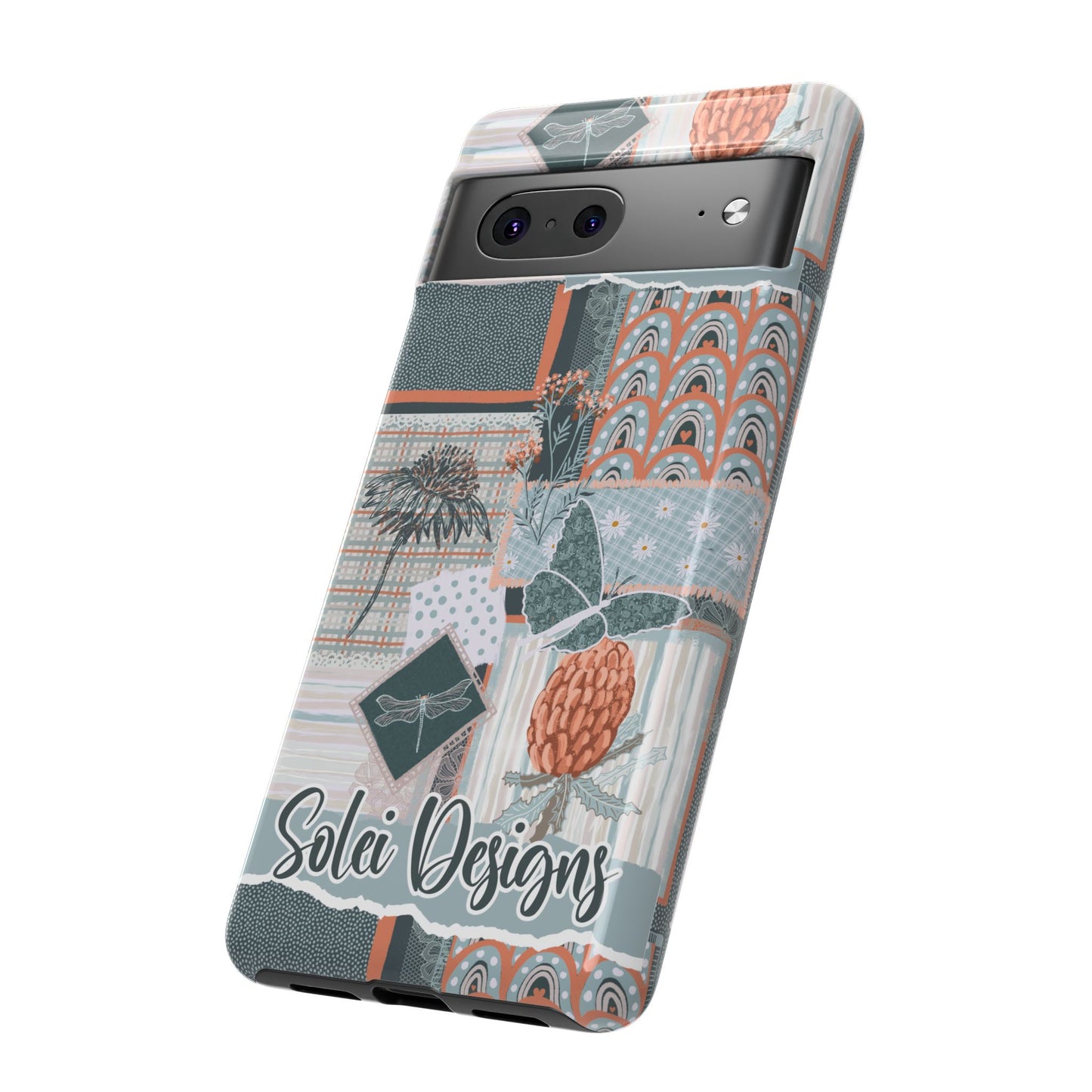 Phone tough case with hand drawn artwork and personalised text