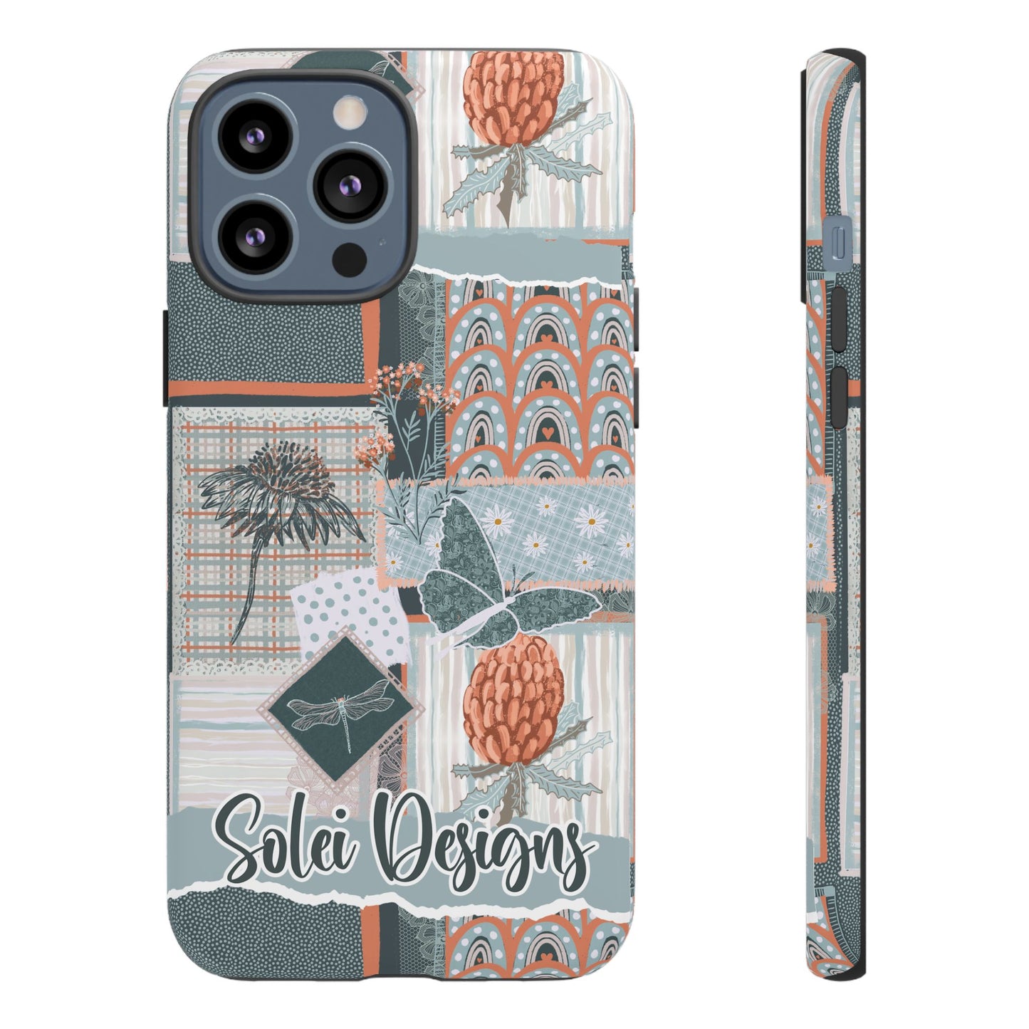 Phone tough case with hand drawn artwork and personalised text