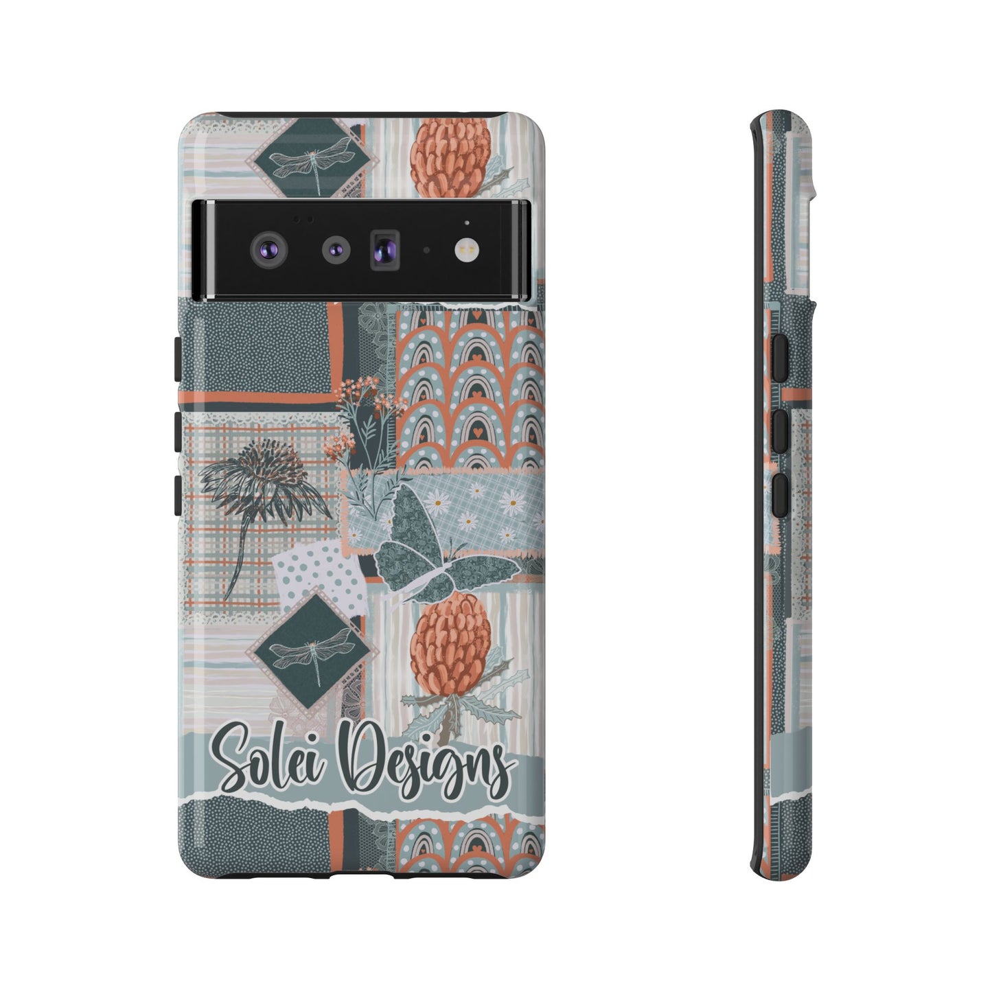 Phone tough case with hand drawn artwork and personalised text