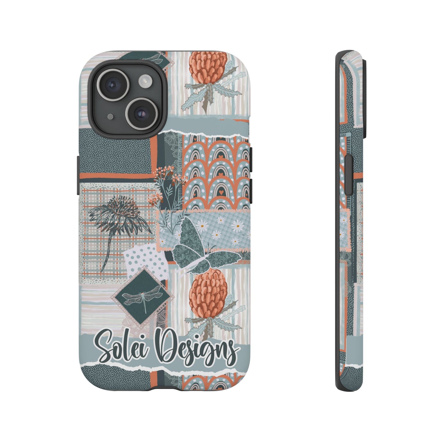 Phone tough case with hand drawn artwork and personalised text