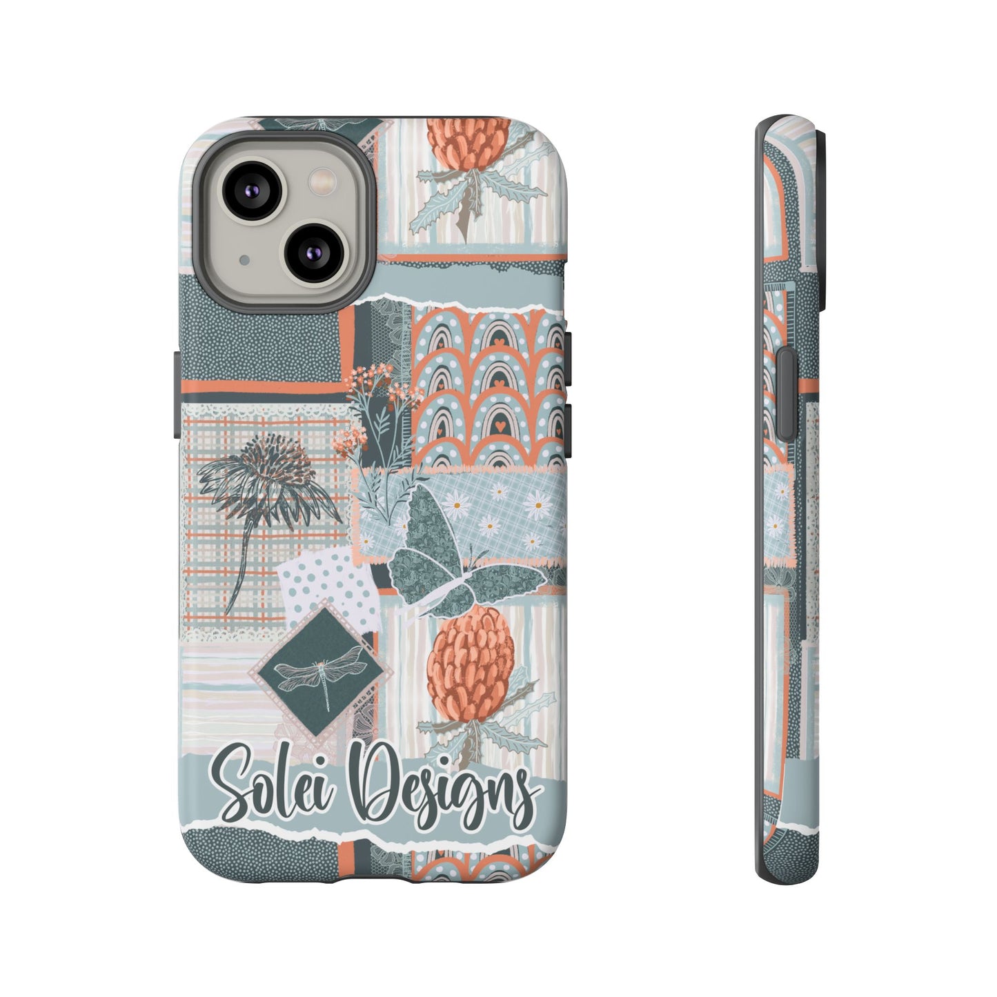 Phone tough case with hand drawn artwork and personalised text